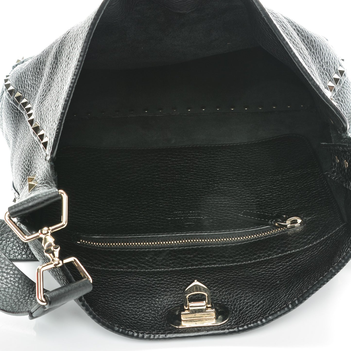 Pebbled Calfskin Large Rockstud Flip-Lock Messenger Bag Black