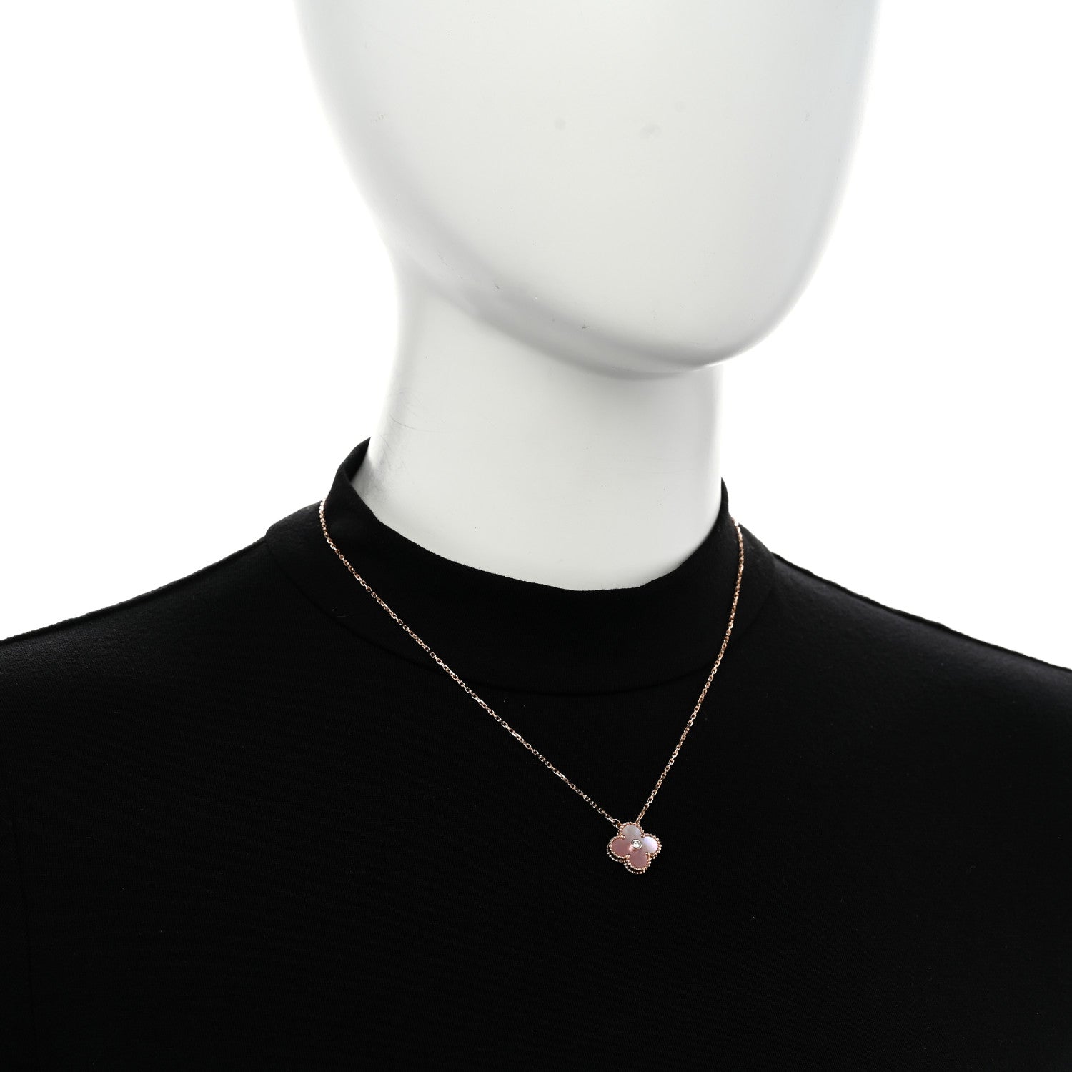 Van Cleef & Arpels 18K Rose Gold Diamond Pink Mother of Pearl Vintage Alhambra Pendant Necklace 2 of 6
