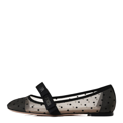 Christian Dior Swiss Tulle Dotted Miss J'Adior Ballet Pumps 38.5 Black Nude 1 of 11