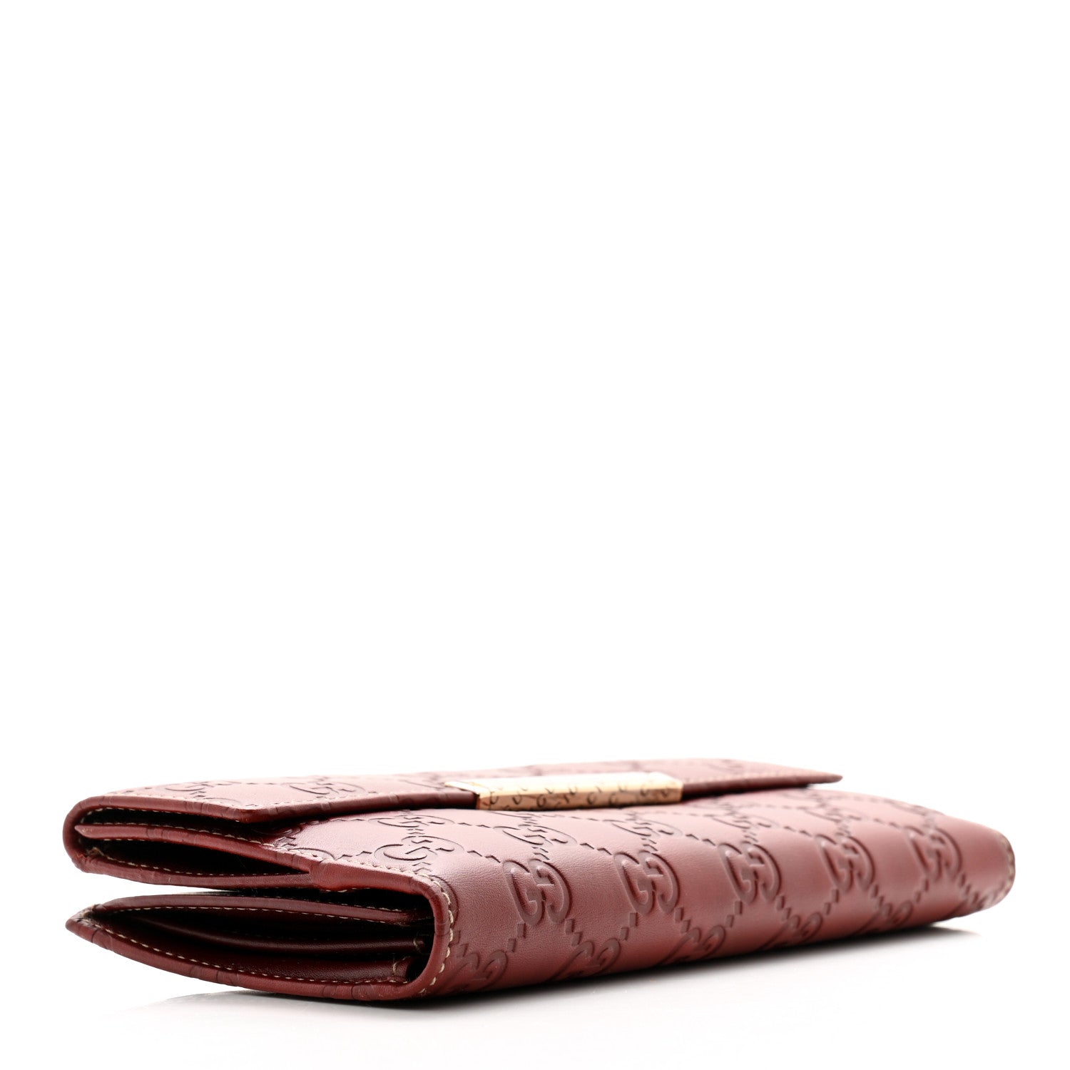 Gucci Guccissima Margaux Calfskin Metal Bar Continental Flap Wallet Dark Red 4 of 15
