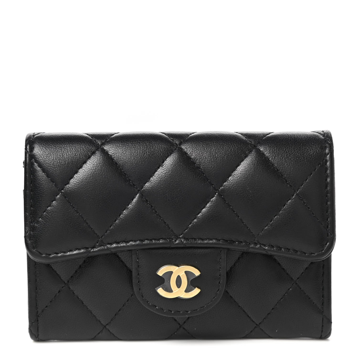 Chanel Lambskin Quilted Flap Card Holder Wallet Black 1 of 8