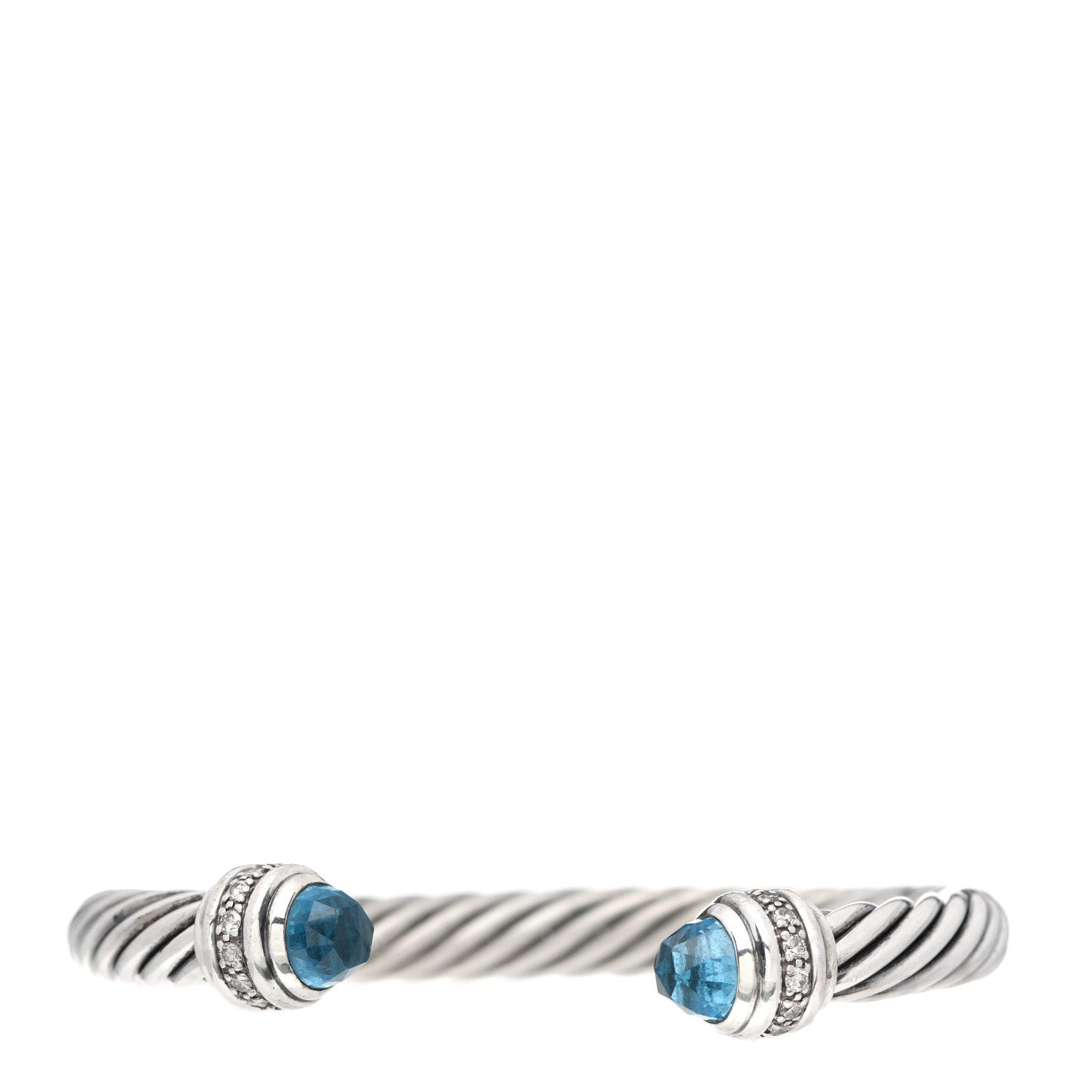 David Yurman Sterling Silver Blue Topaz Diamond 7mm Cable Classics Bracelet 1 of 4