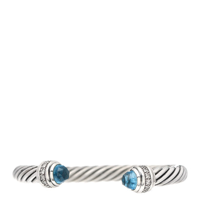 David Yurman Sterling Silver Blue Topaz Diamond 7mm Cable Classics Bracelet 1 of 4