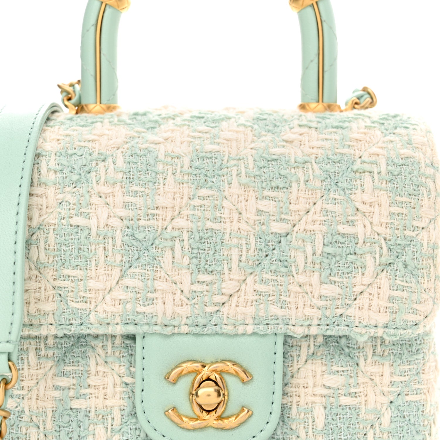 Chanel Tweed Handle Crush Top Handle Flap Bag Light Blue Ecru 8 of 12