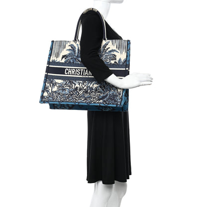 Christian Dior Canvas Embroidered Large Palm Tree Toile De Jouy Book Tote Blue Multicolor 2 of 10