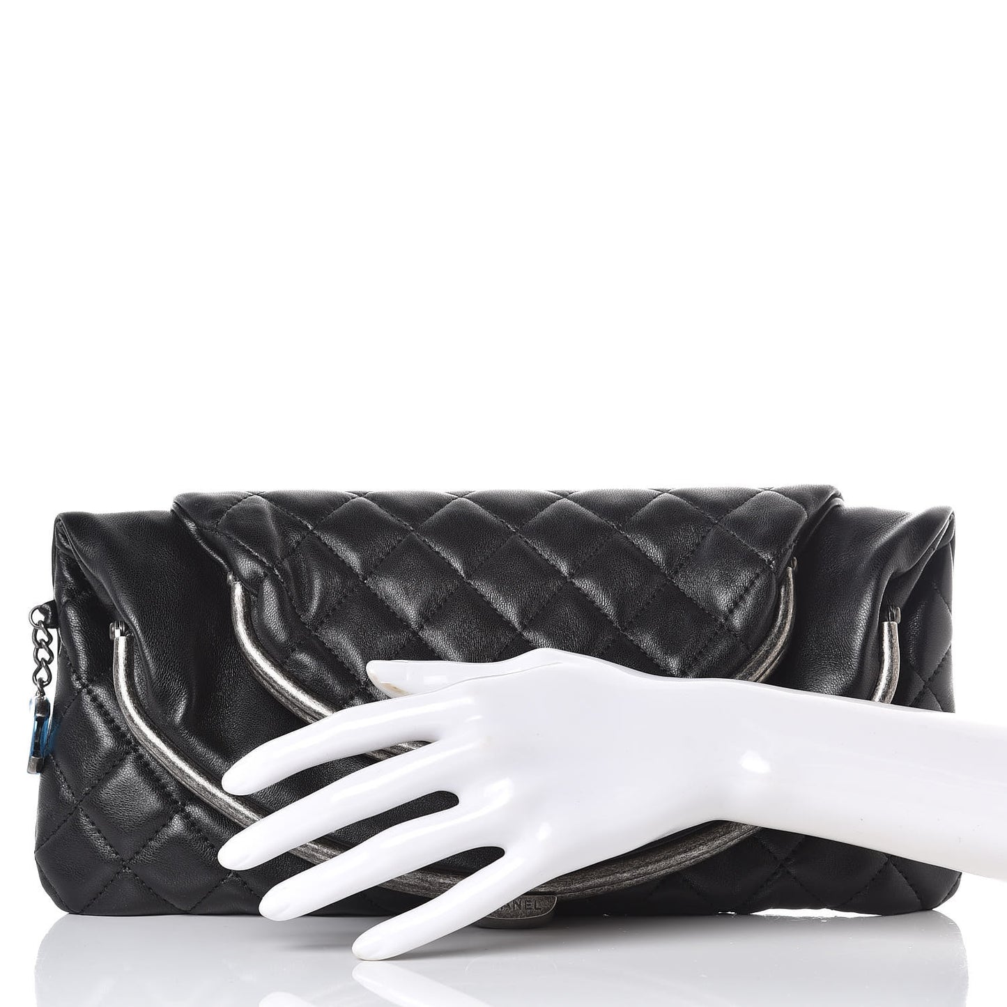 Lambskin Quilted Frame Clasp Flap Clutch Black
