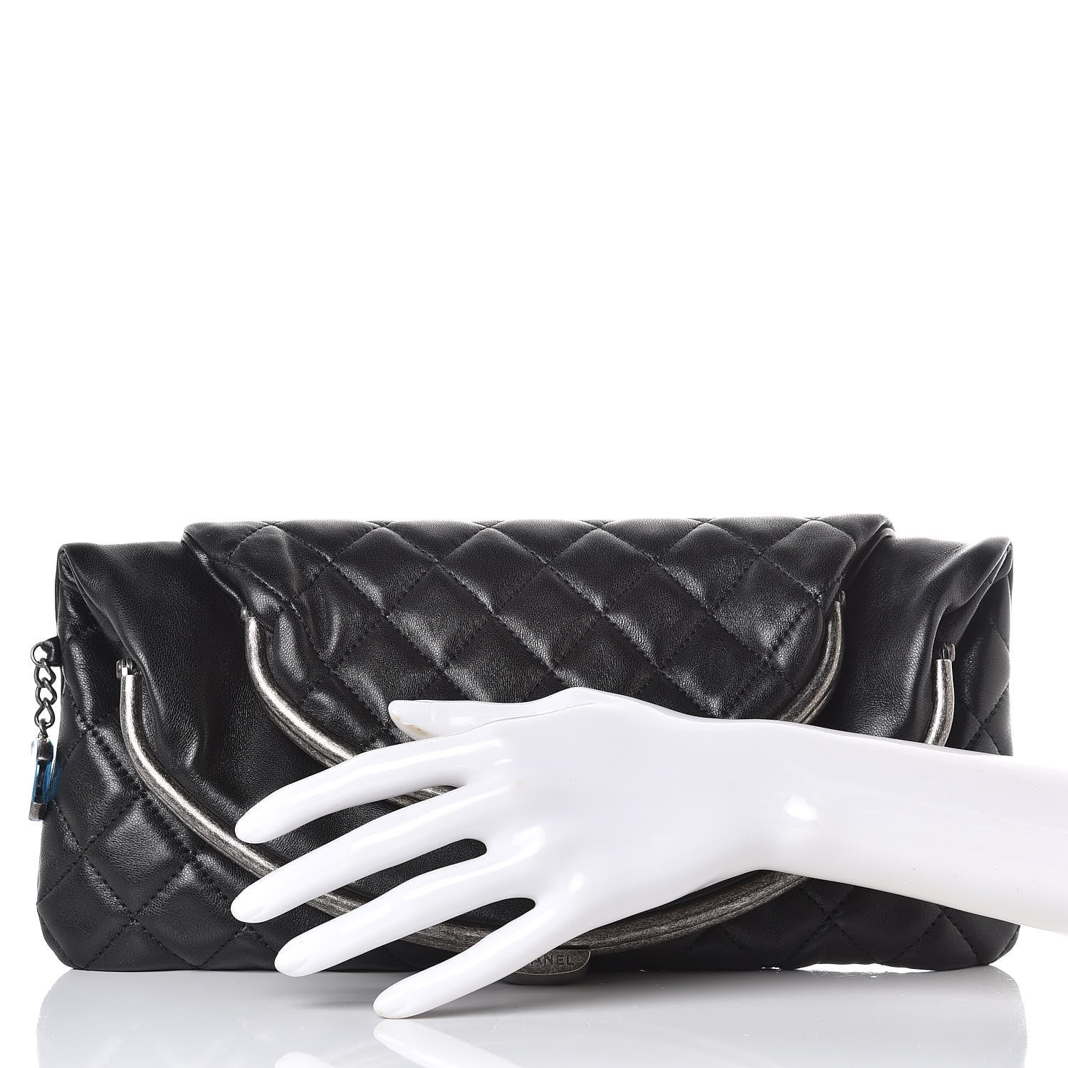 Chanel Lambskin Quilted Frame Clasp Flap Clutch Black 2 of 8