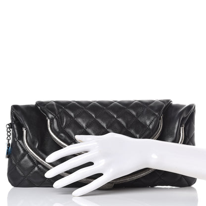 Chanel Lambskin Quilted Frame Clasp Flap Clutch Black 2 of 8