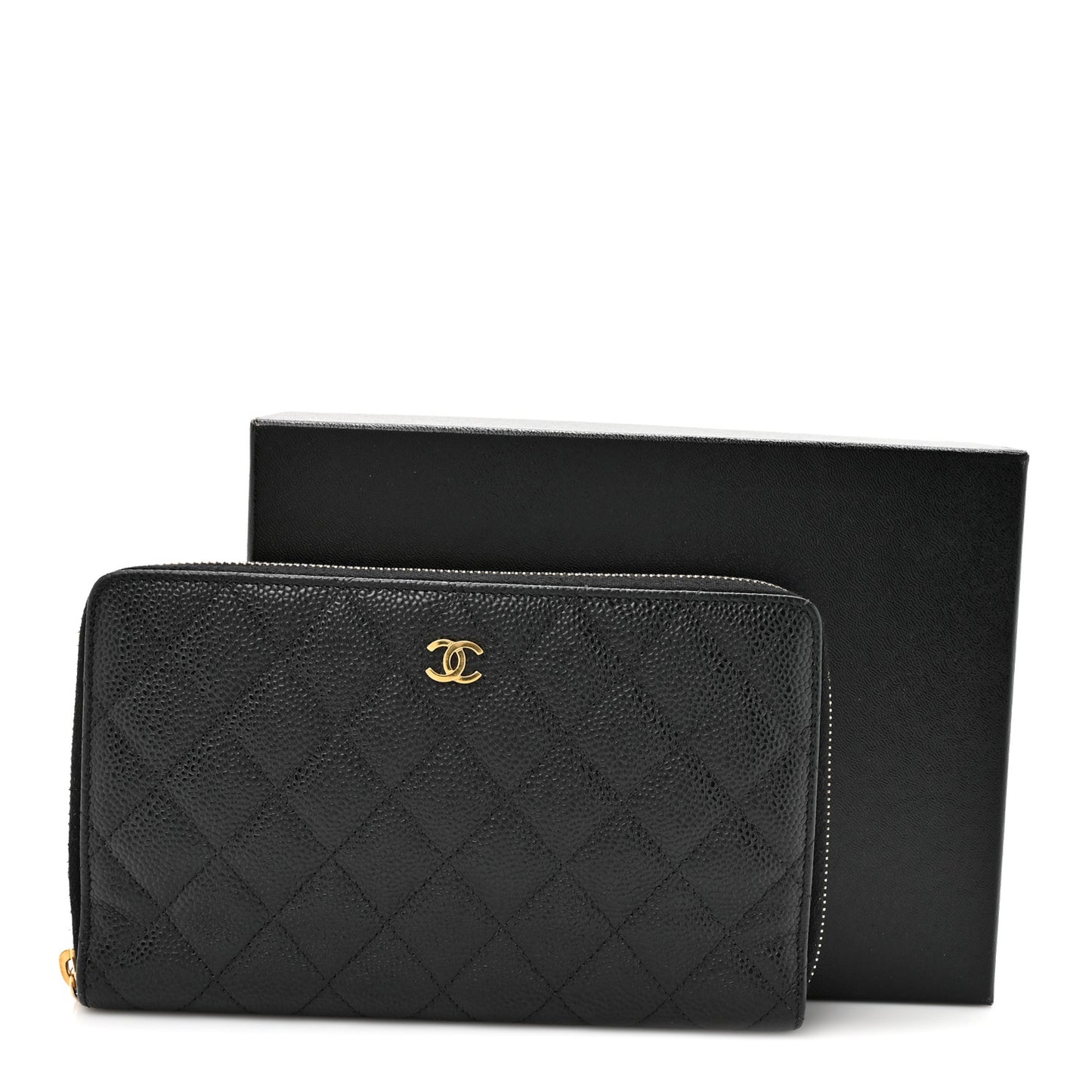 Caviar Quilted Large Zip Around Organizer Wallet Black