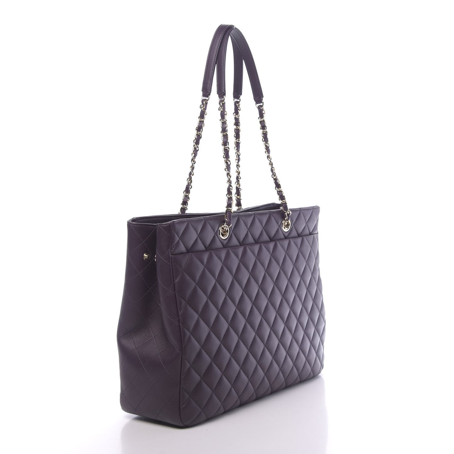 Lambskin Quilted Large Classic Shopping Tote Purple