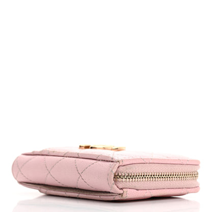 Chanel Caviar Quilted Studded CC Zip Card Holder Pink 4 of 14