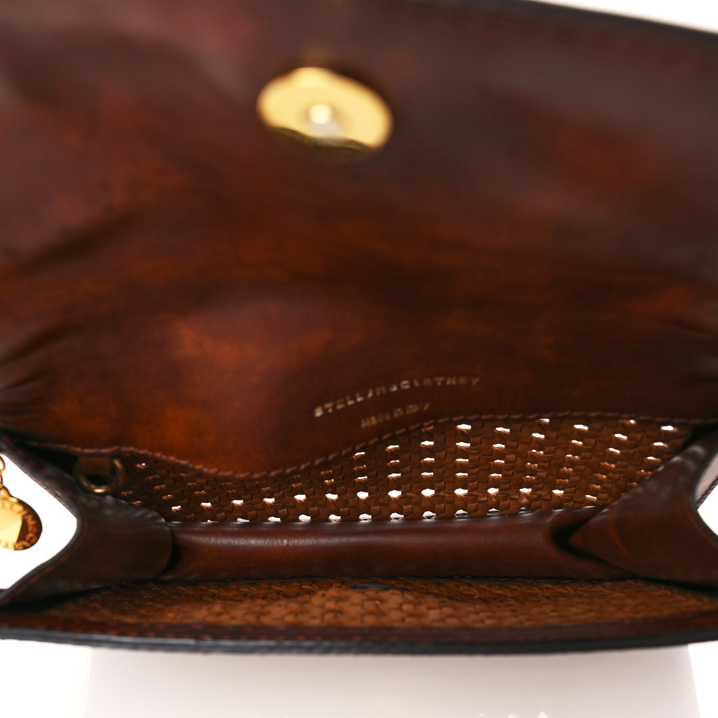 Faux Leather Woven Clutch Brown