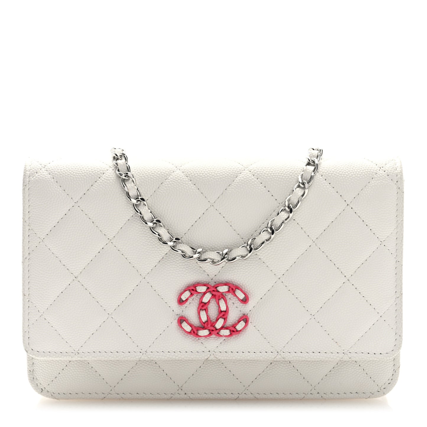 Caviar Quilted Chanel 19 Wallet on Chain WOC White Pink