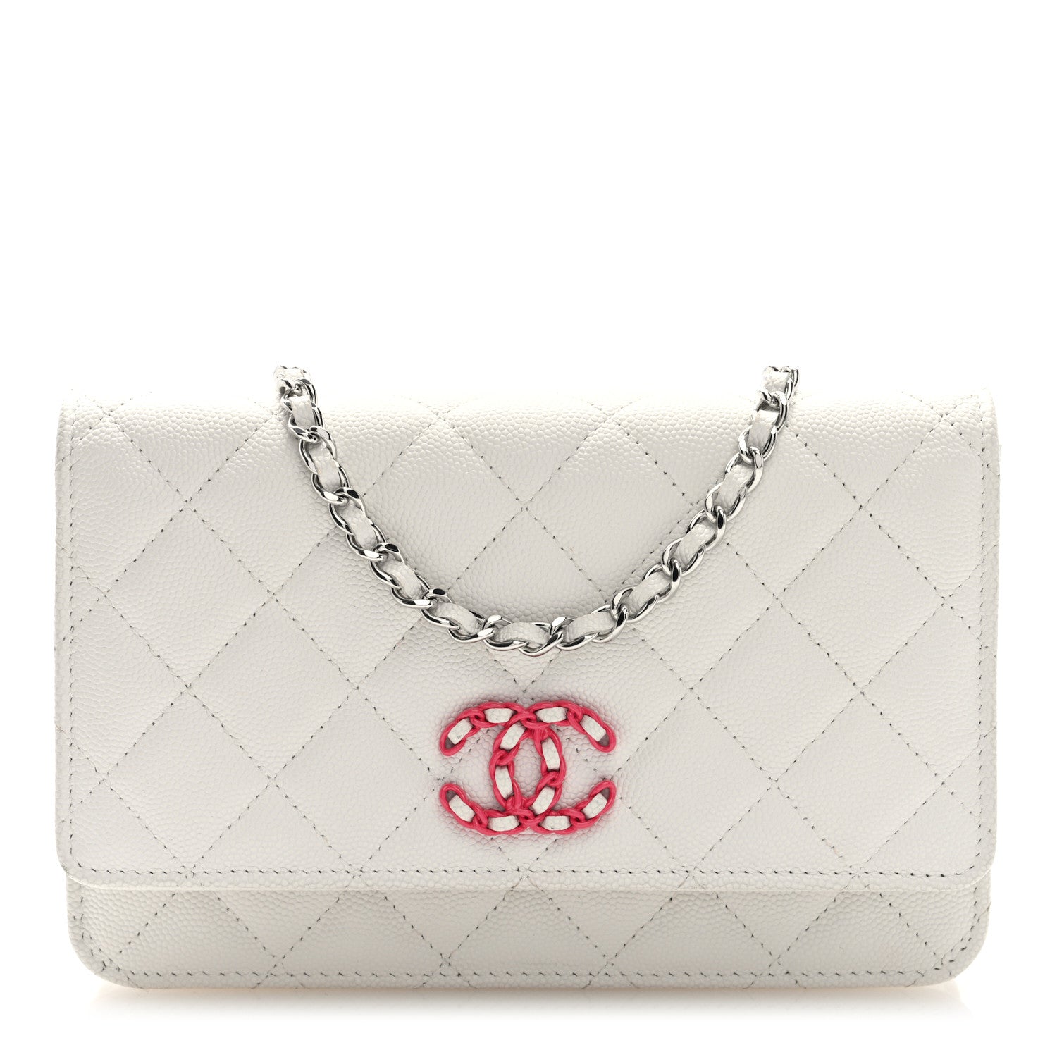 Chanel Caviar Quilted Chanel 19 Wallet on Chain WOC White Pink 1 of 10
