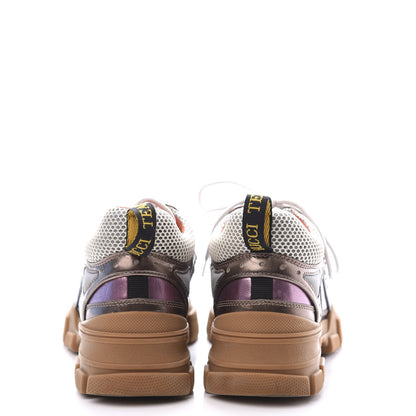 Gucci X SEGA Metallic Calfskin Mesh Womens Flashtrek Sneakers 35 Rame Mystic White Lago 7 of 10