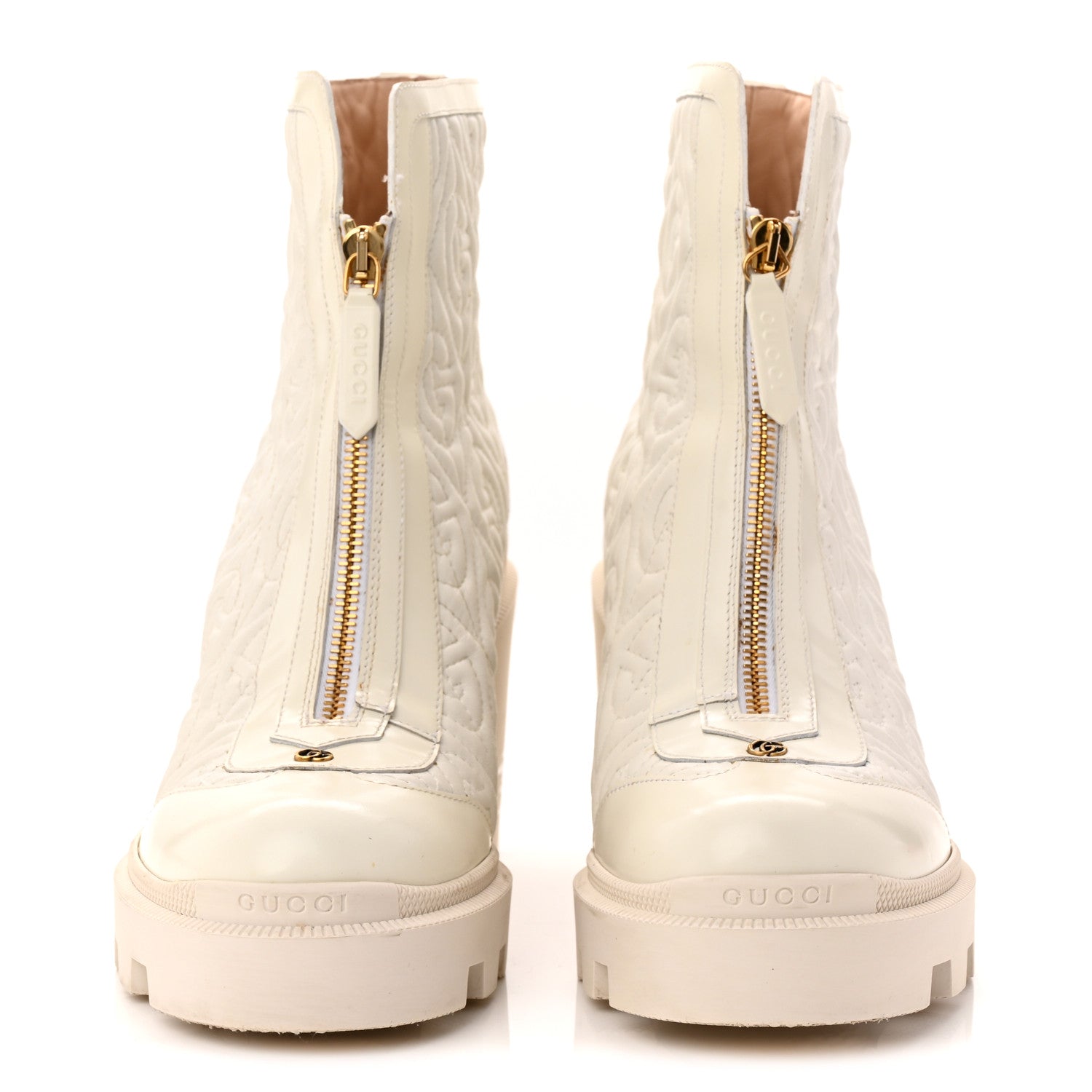 Gucci Calfskin Nappa Rhombus Quilted Trip Ankle Boots 39.5 Great White 2 of 11