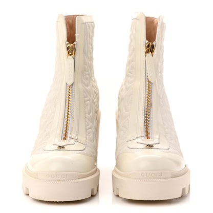 Gucci Calfskin Nappa Rhombus Quilted Trip Ankle Boots 39.5 Great White 2 of 11