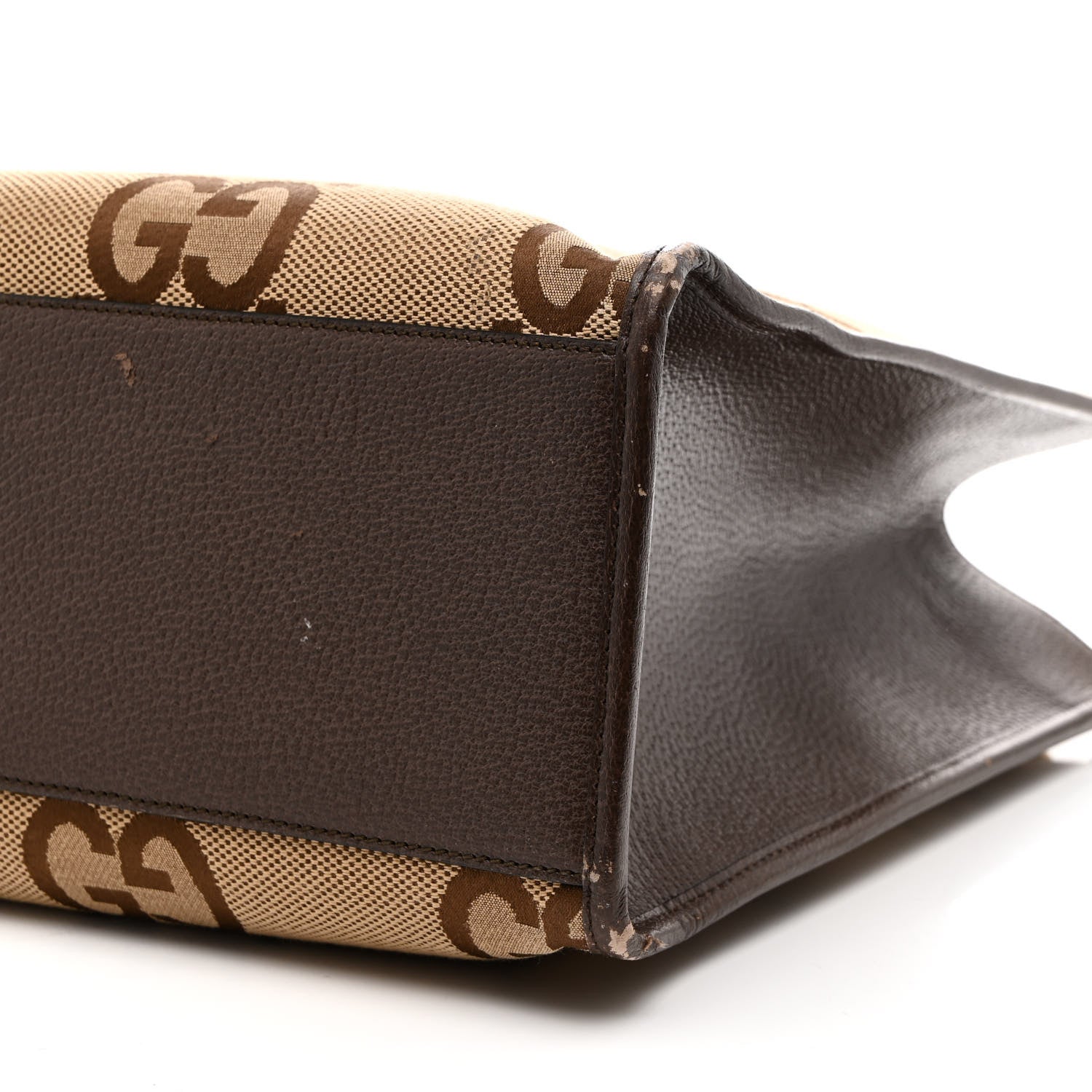 Gucci Monogram Jumbo GG Textured Dollar Calfskin Web Tote Bag Camel Ebony New Acero 10 of 15