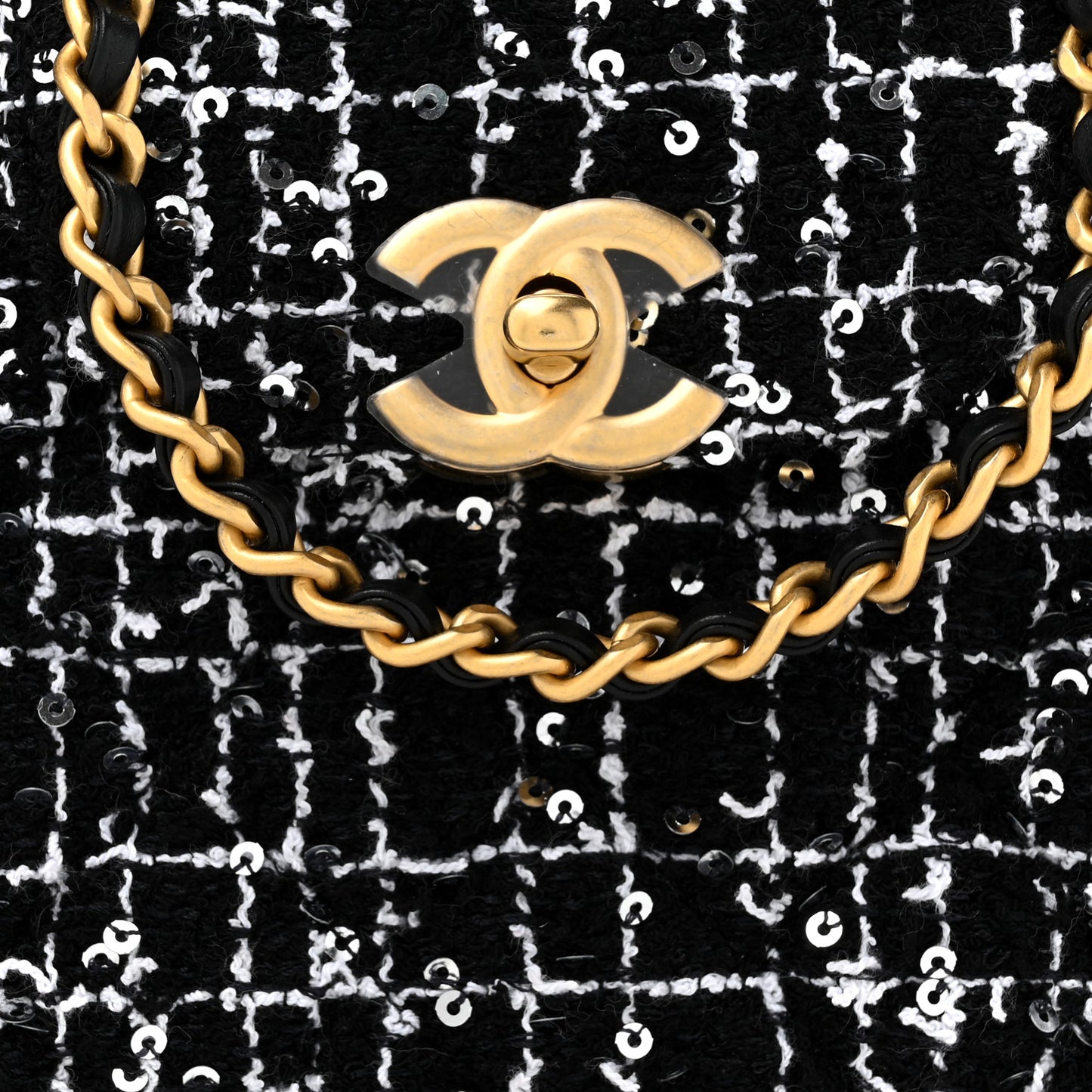 Tweed Quilted Nano Kelly Shopper Black White