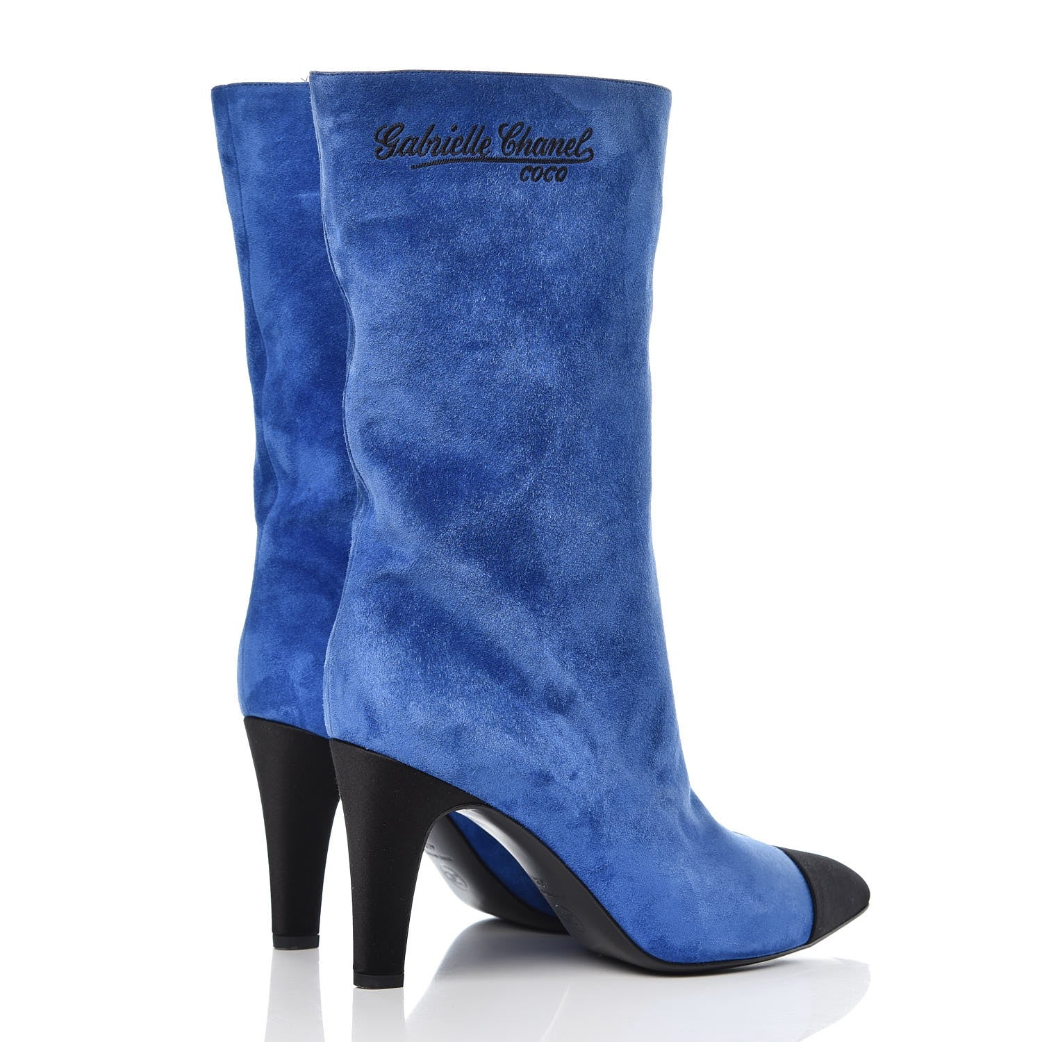 Chanel Suede Calfskin Satin Gabrielle Cap Toe Short Boots 40.5 Royal Blue Black 5 of 15
