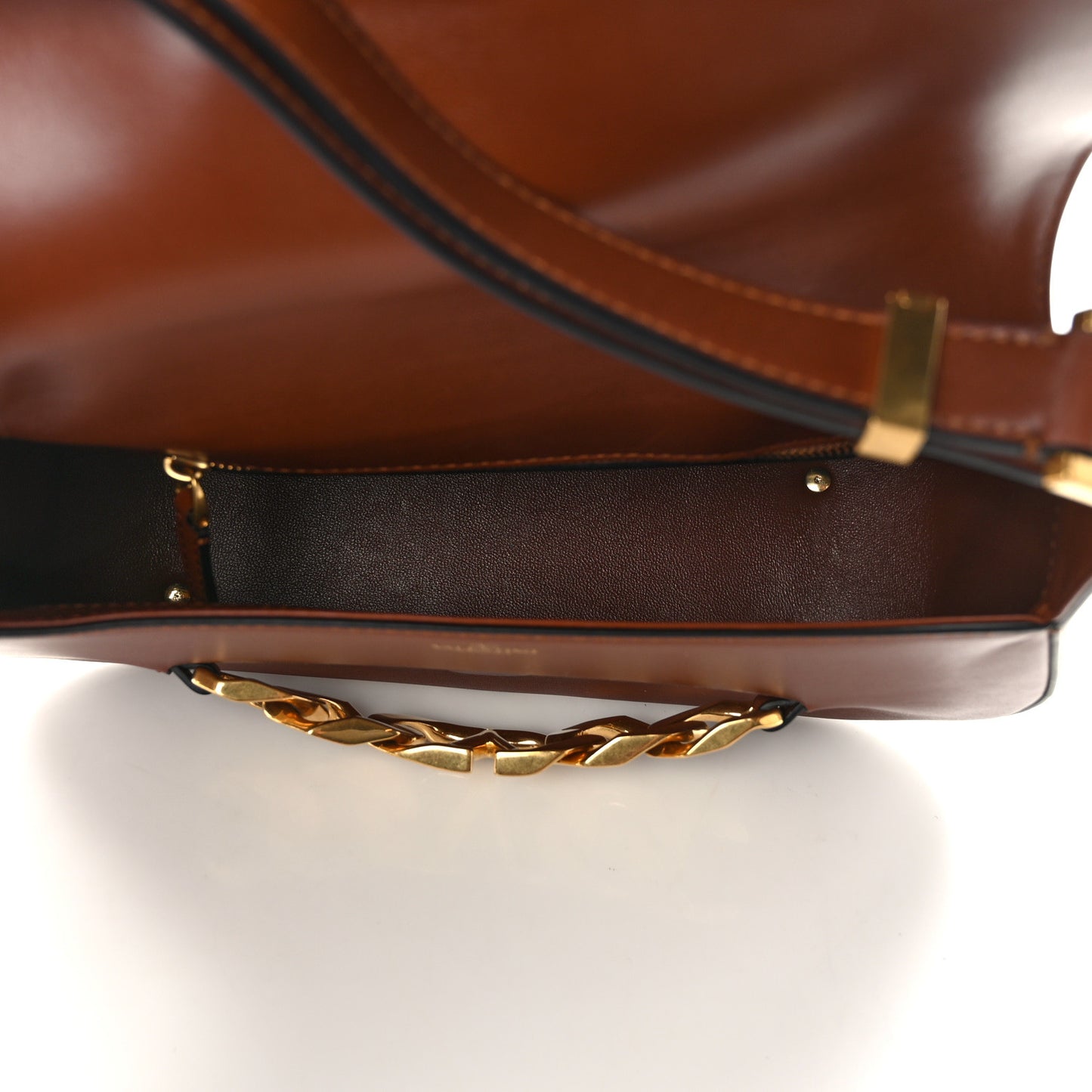 Smooth Calfskin Vlogo Chain Shoulder Bag Saddle Brown