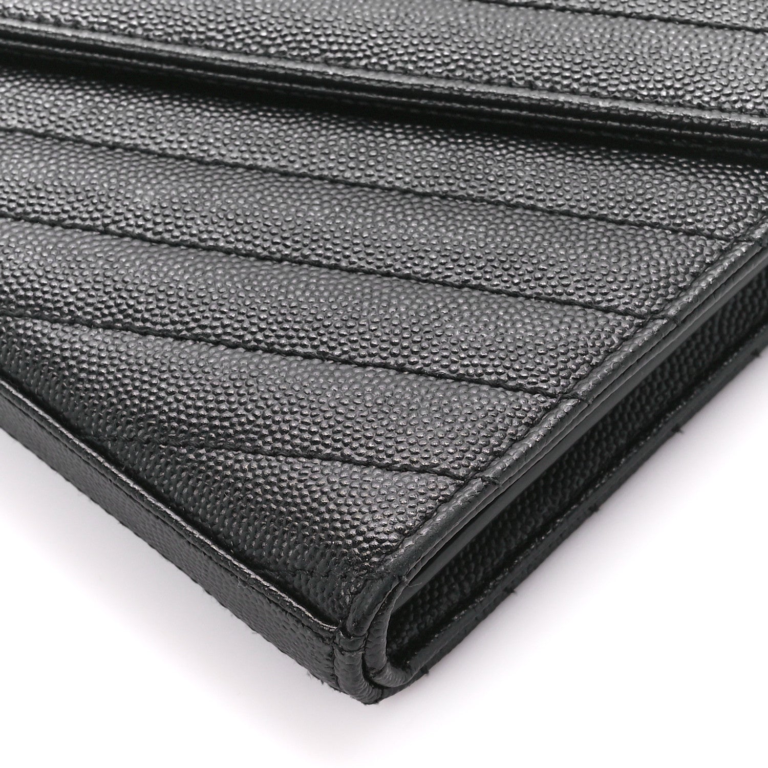Saint Laurent Grain De Poudre Matelasse Chevron Monogram Chain Wallet Black 9 of 10