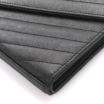Saint Laurent Grain De Poudre Matelasse Chevron Monogram Chain Wallet Black 9 of 10