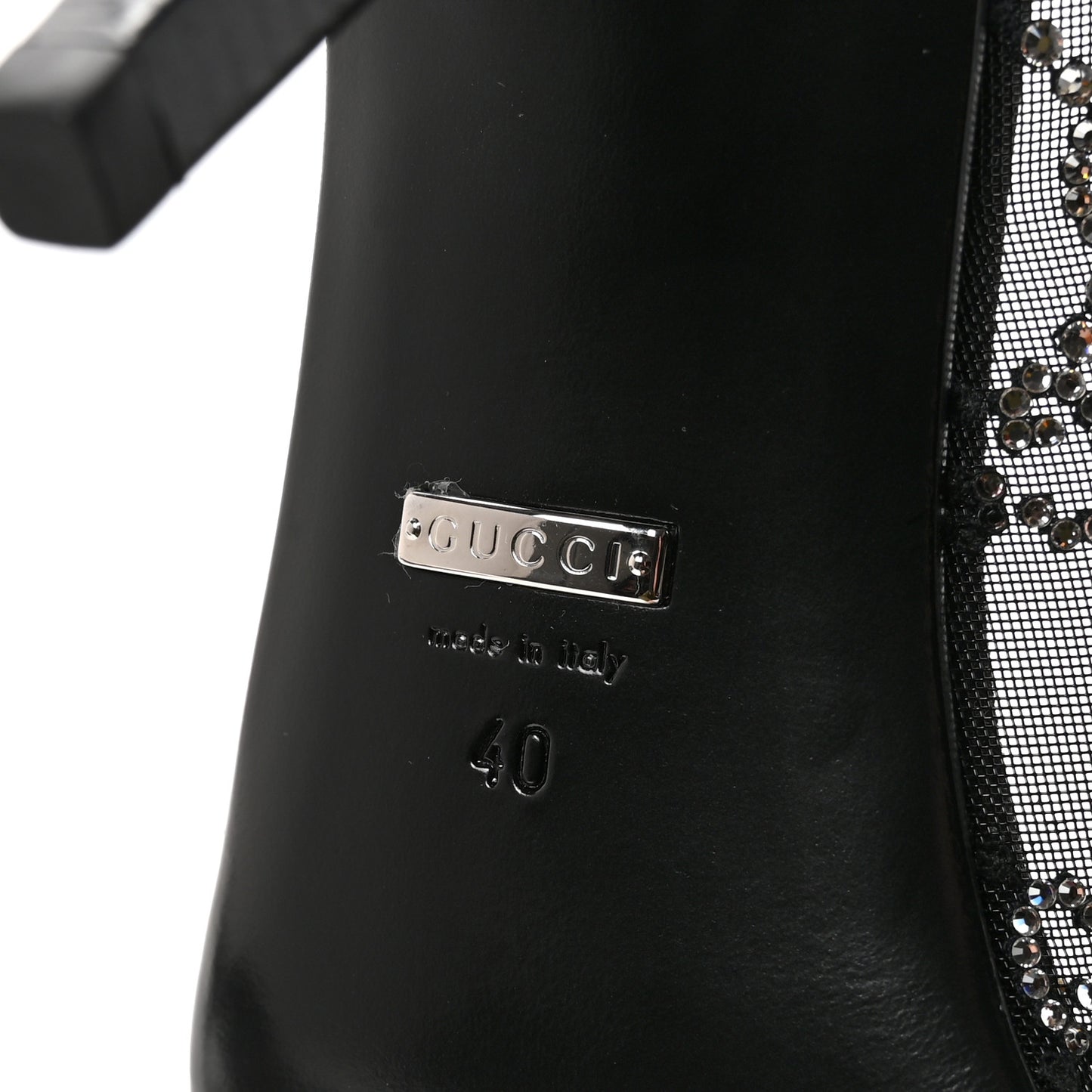 Tela Retino Kid Scamosciato Crystal GG Monogram Square G 95mm Slide Sandals 40 Black