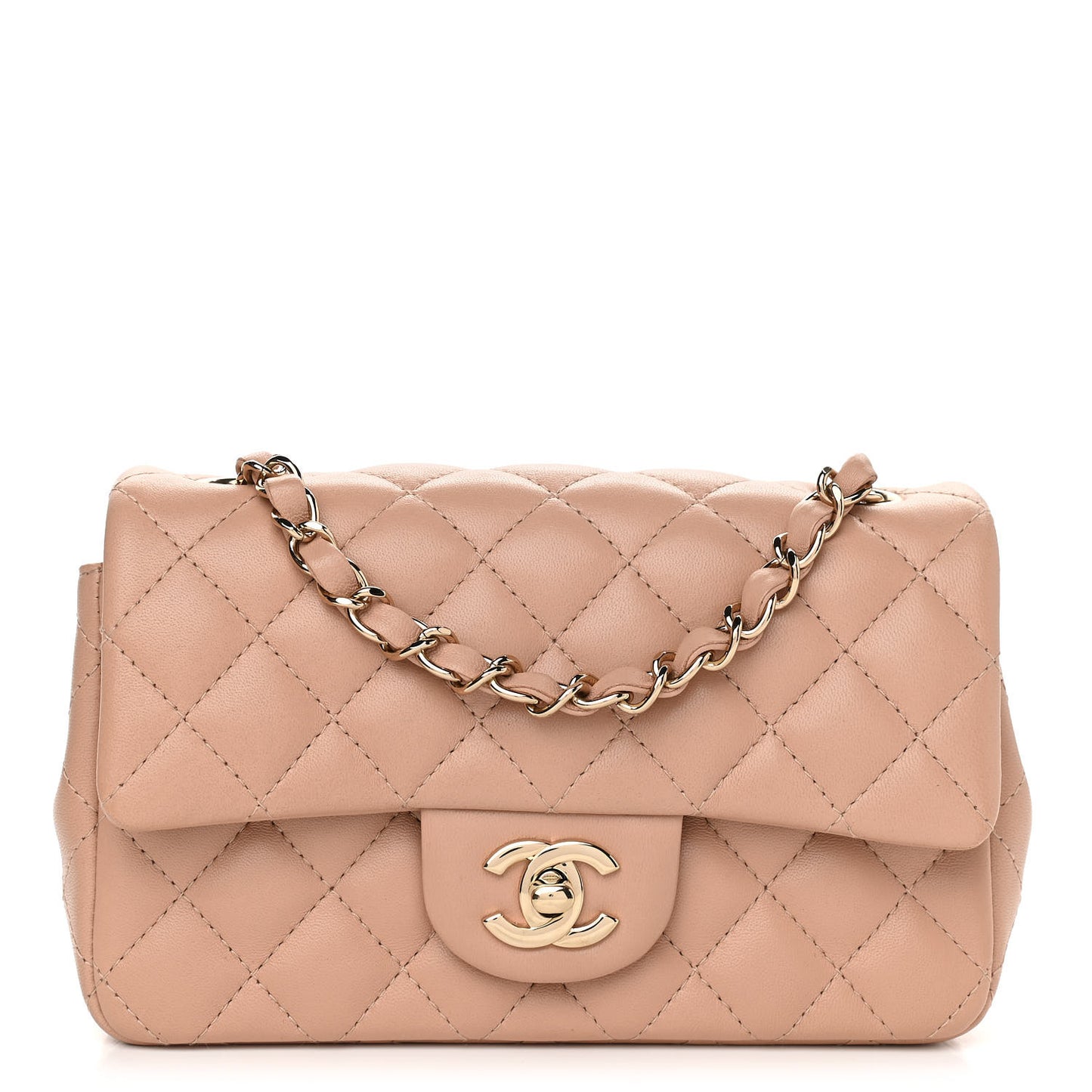 Lambskin Quilted Mini Rectangular Flap Dark Beige