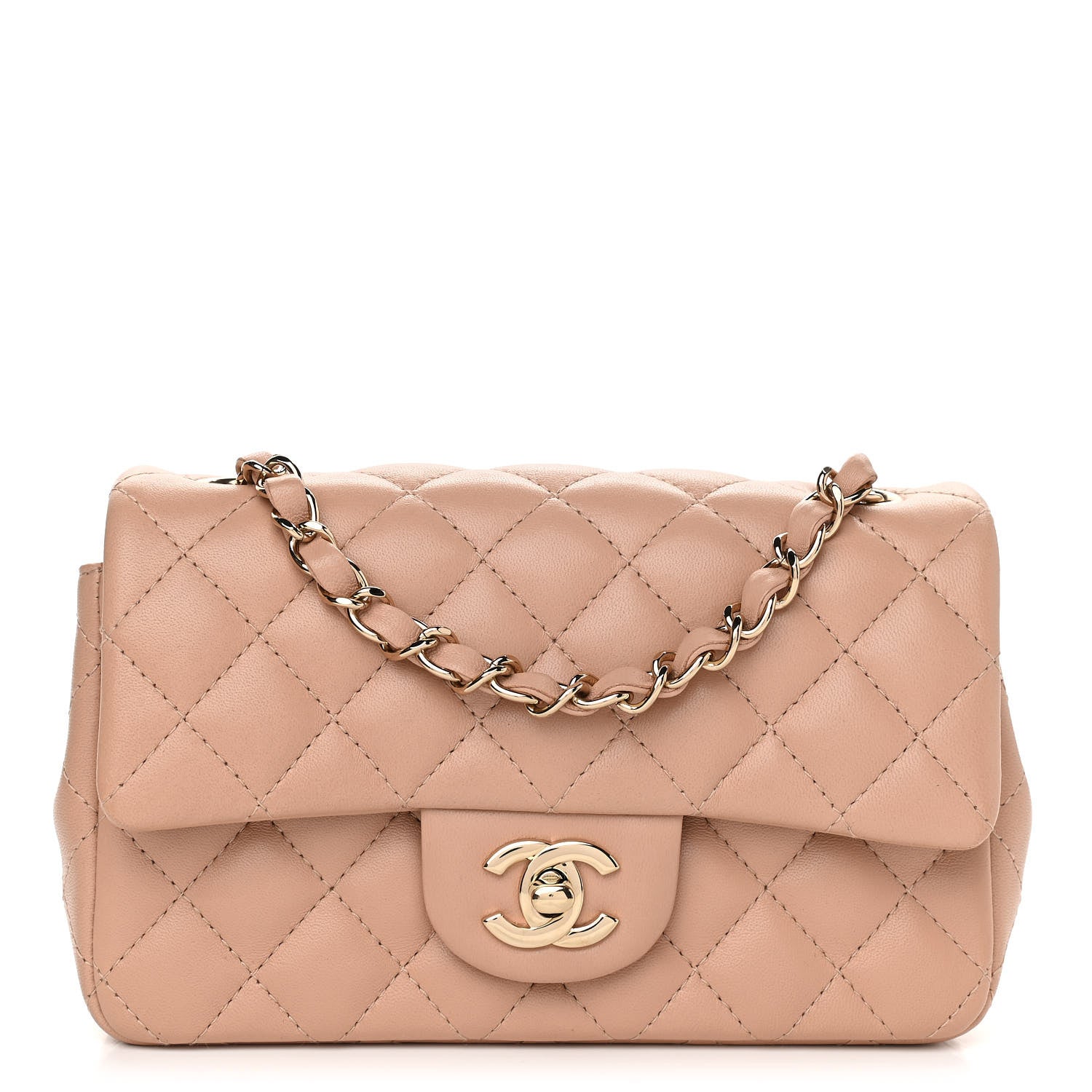 Chanel Lambskin Quilted Mini Rectangular Flap Dark Beige 1 of 10