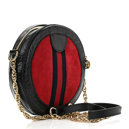 Gucci Suede Patent Web Mini Ophidia Round Shoulder Bag Hibiscus Red Black 3 of 10