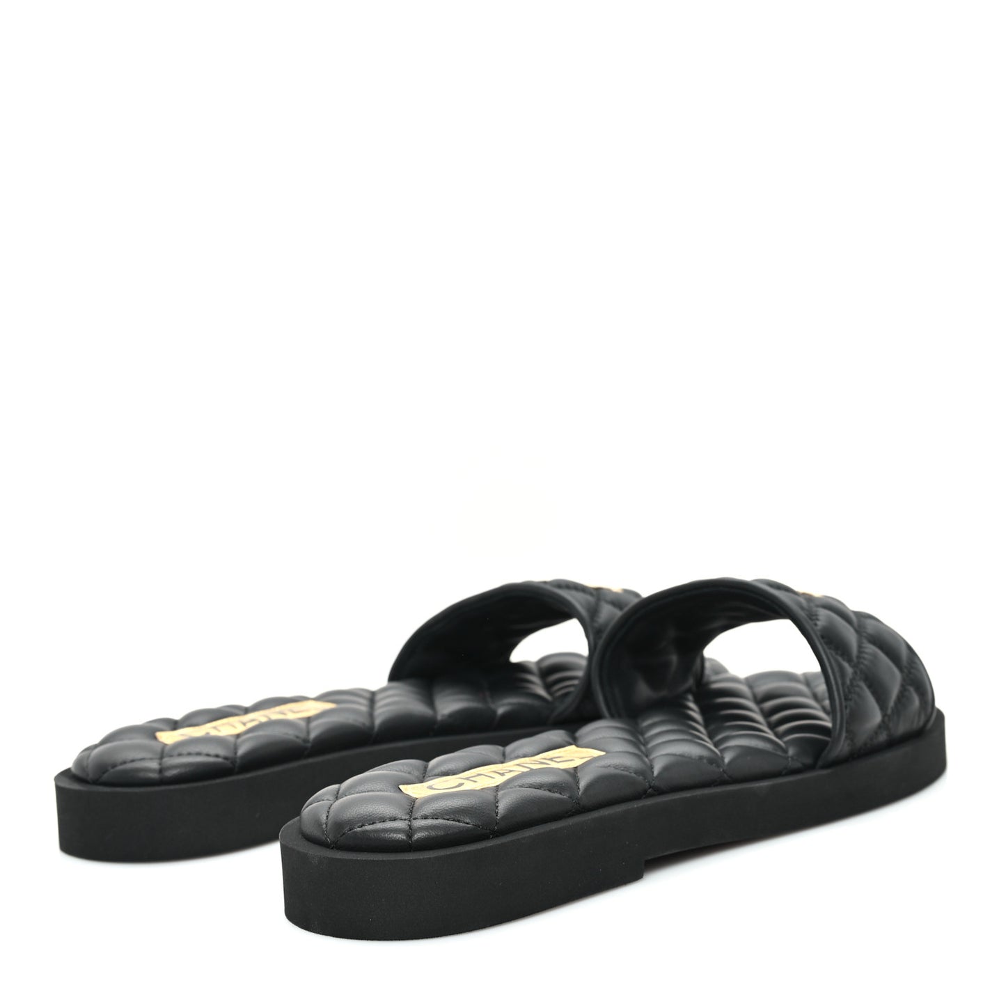 Lambskin Quilted Textured CC Mules Sandals 38.5 Black