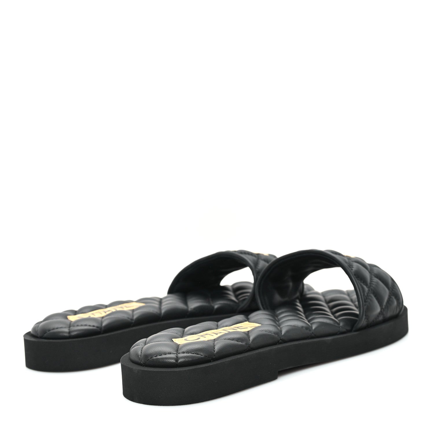 Chanel Lambskin Quilted Textured CC Mules Sandals 38.5 Black 5 of 9