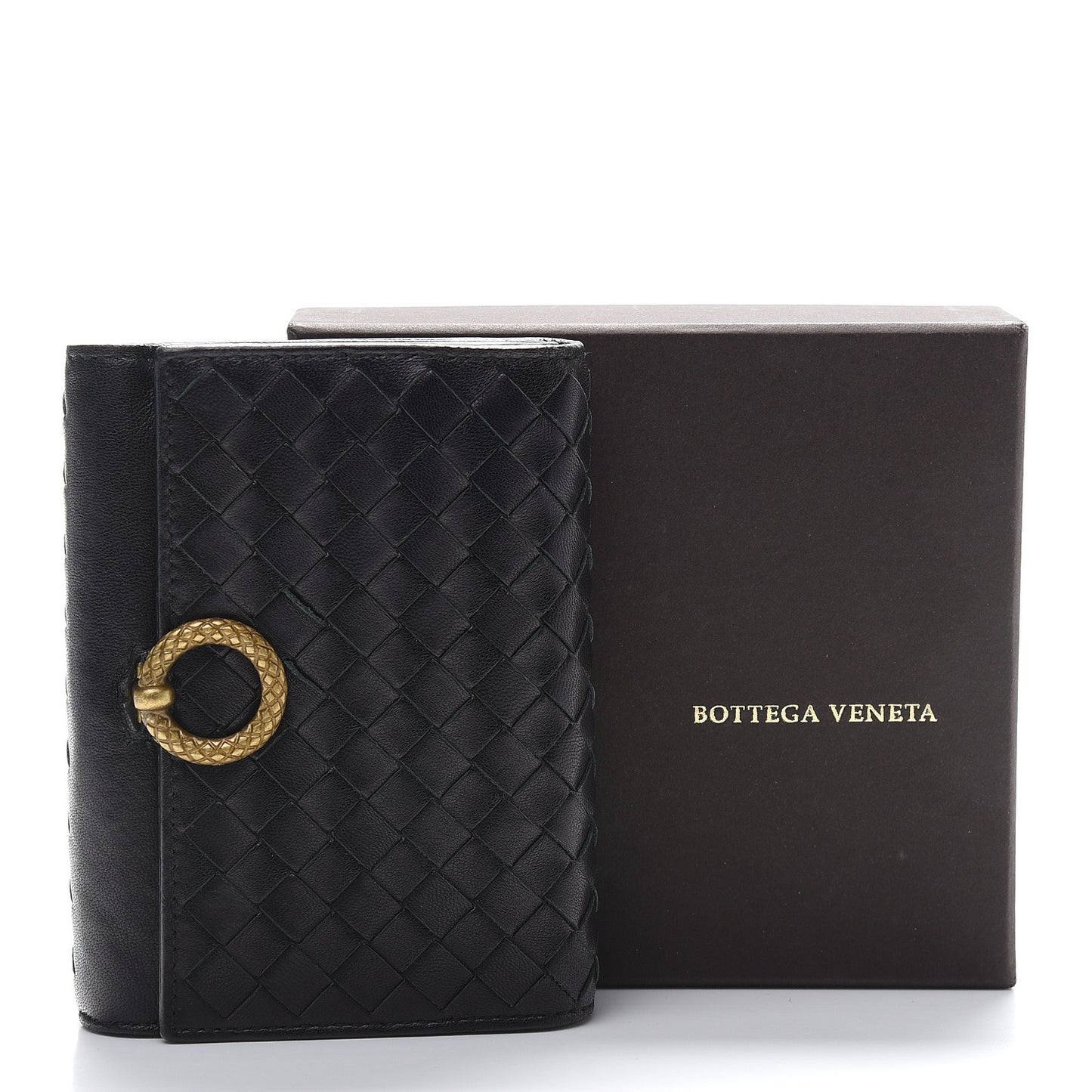 Nappa Intrecciato Tri-Fold Wallet Black