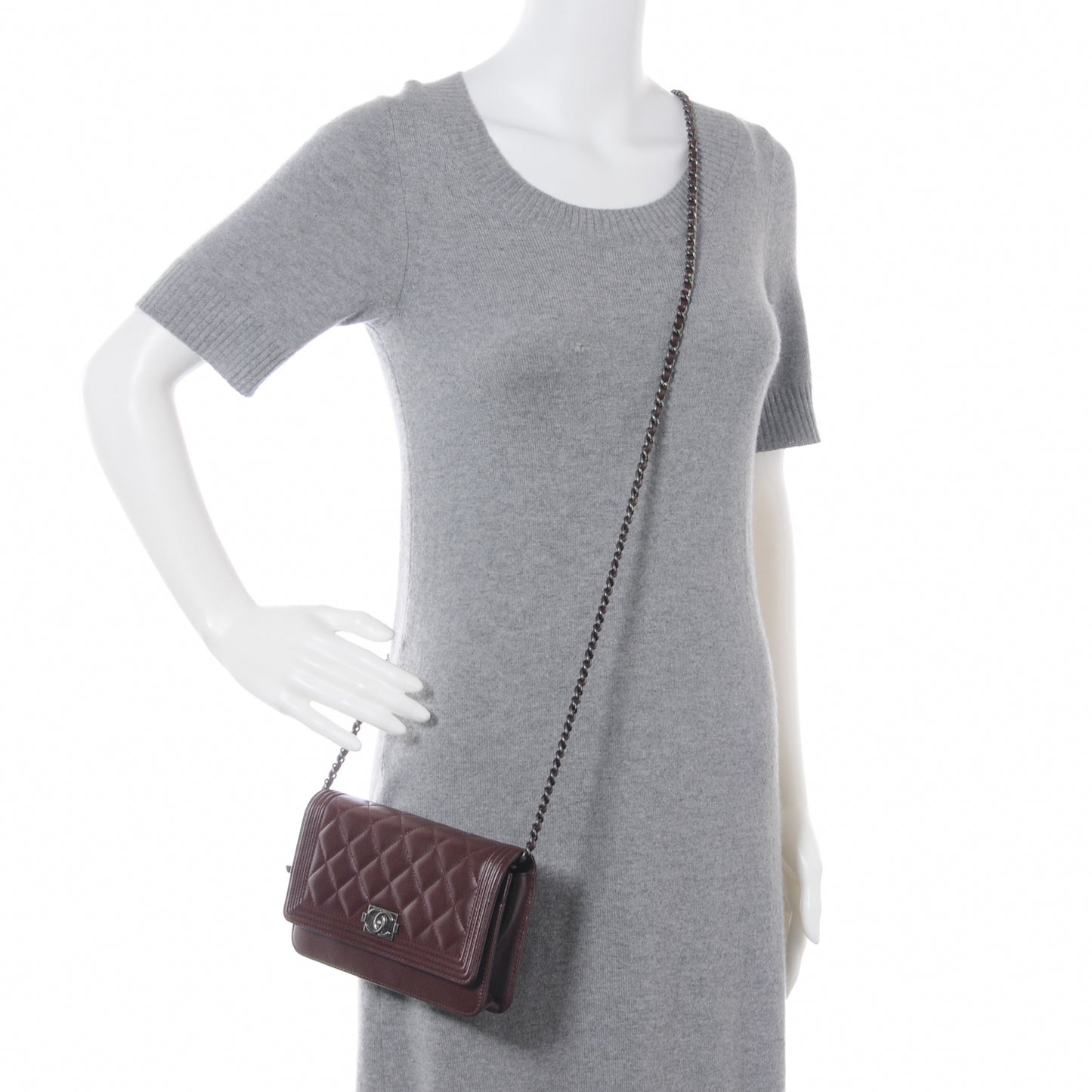 Lambskin Quilted Boy Wallet On Chain WOC Burgundy
