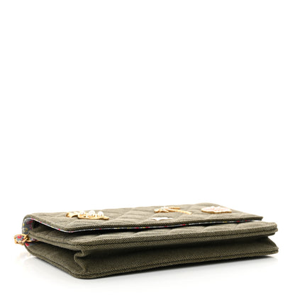Chanel Canvas Quilted Coco Cuba Charms Wallet on Chain WOC Khaki 4 of 11