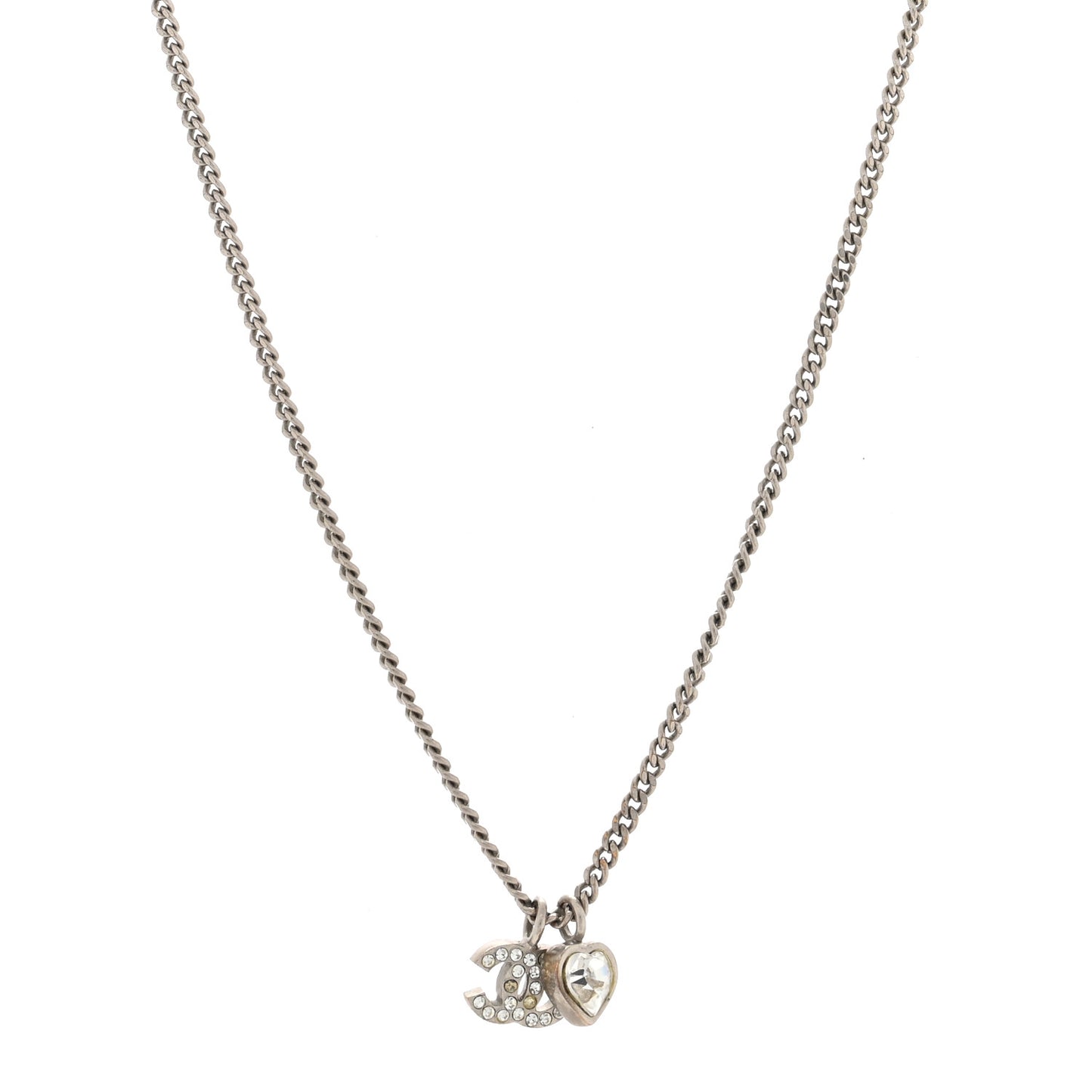 Crystal Mini Heart CC Necklace Silver