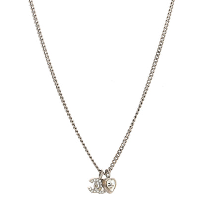 Chanel Crystal Mini Heart CC Necklace Silver 1 of 4