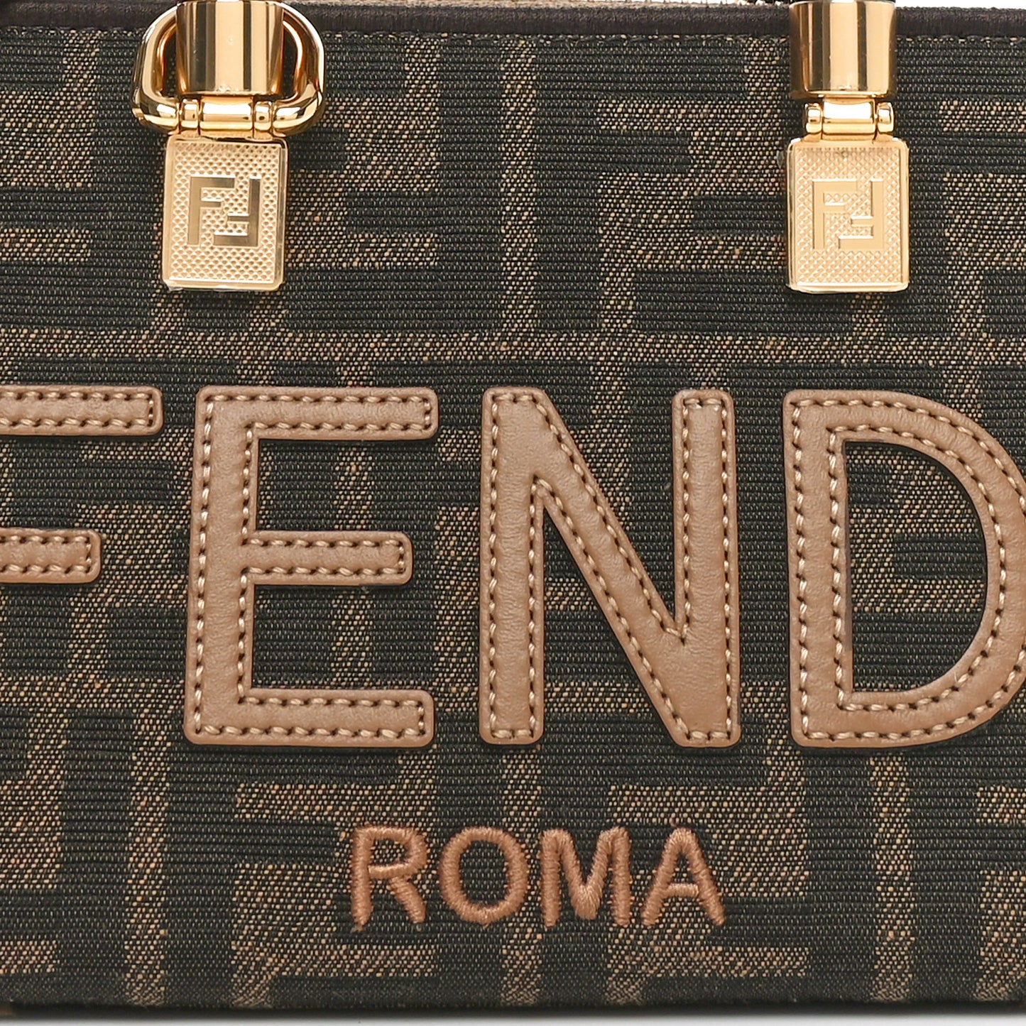 Fabric Jacquard Vitello King Plexiglass FF 1974 Logo Embroidered Mini By The Way Top Handle Boston Bag Tobacco Moro Sand