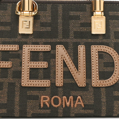 Fendi Fabric Jacquard Vitello King Plexiglass FF 1974 Logo Embroidered Mini By The Way Top Handle Boston Bag Tobacco Moro Sand 8 of 10