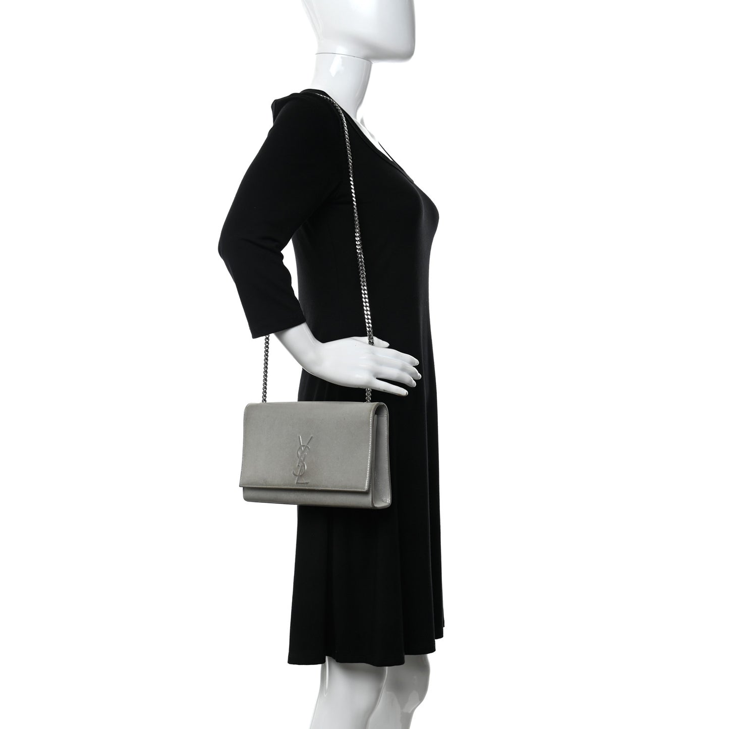 Metallic Fabric Medium Monogram Kate Satchel Silver