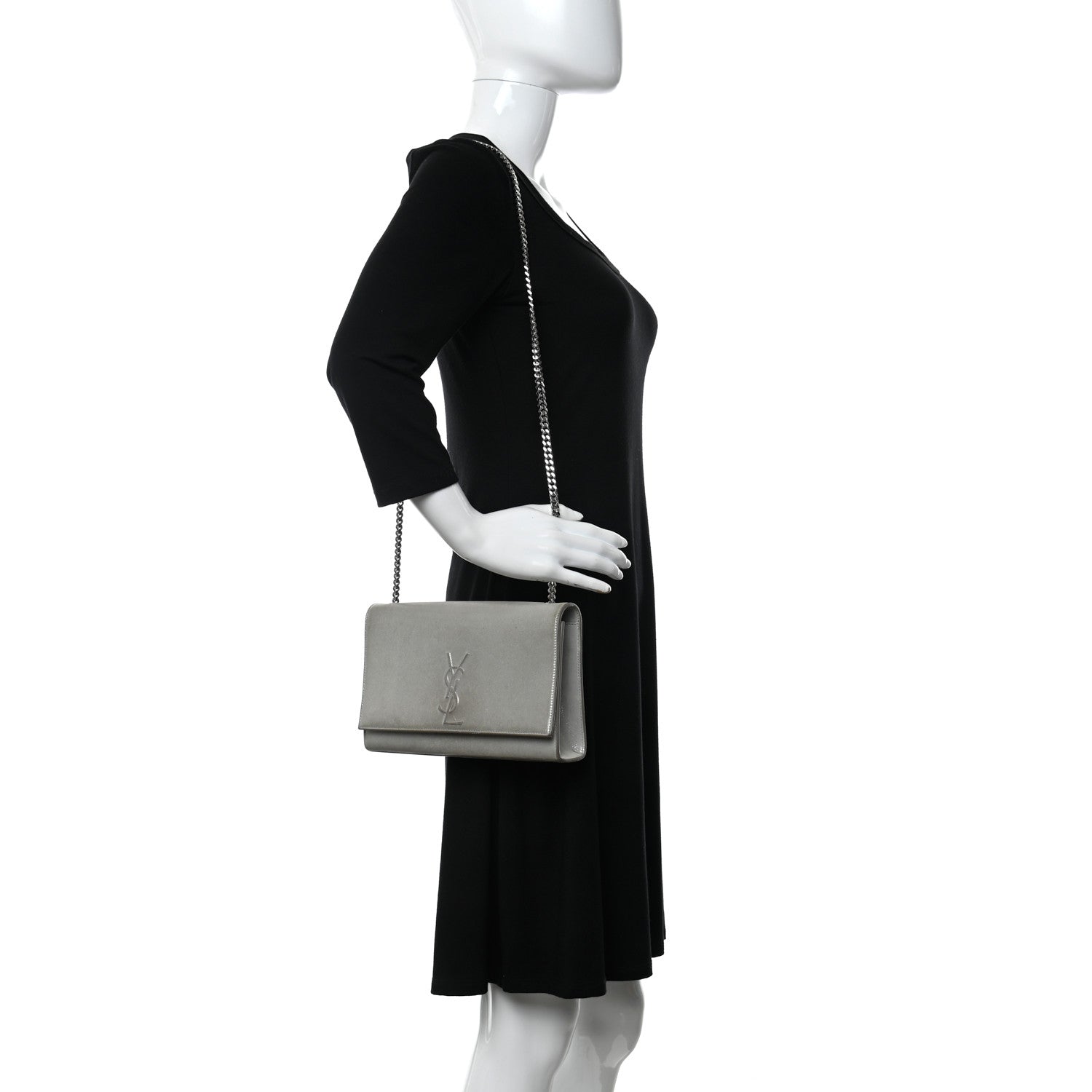 Saint Laurent Metallic Fabric Medium Monogram Kate Satchel Silver 2 of 10