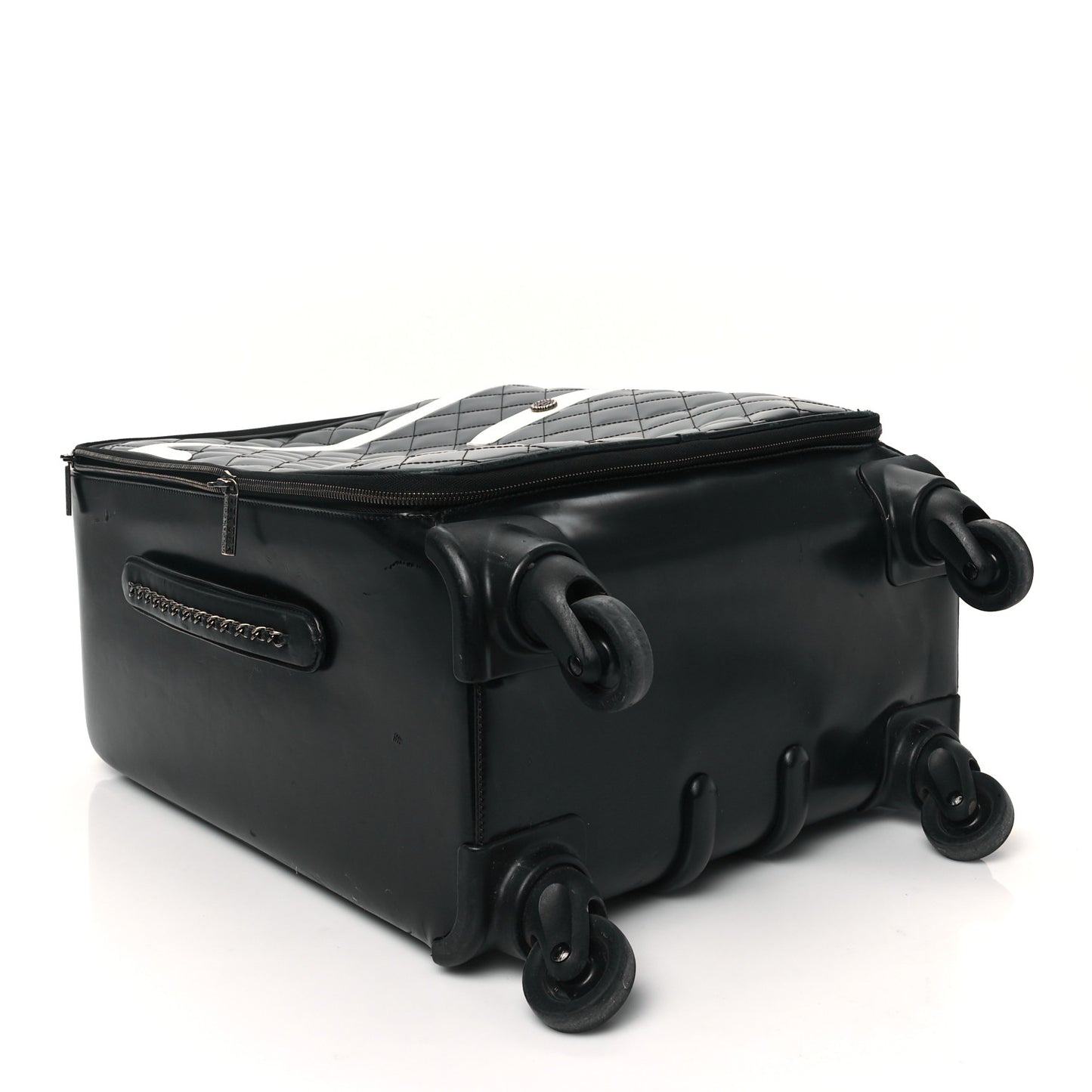 Vinyl Calfskin Quilted Coco Case Trolley Rolling Luggage Black