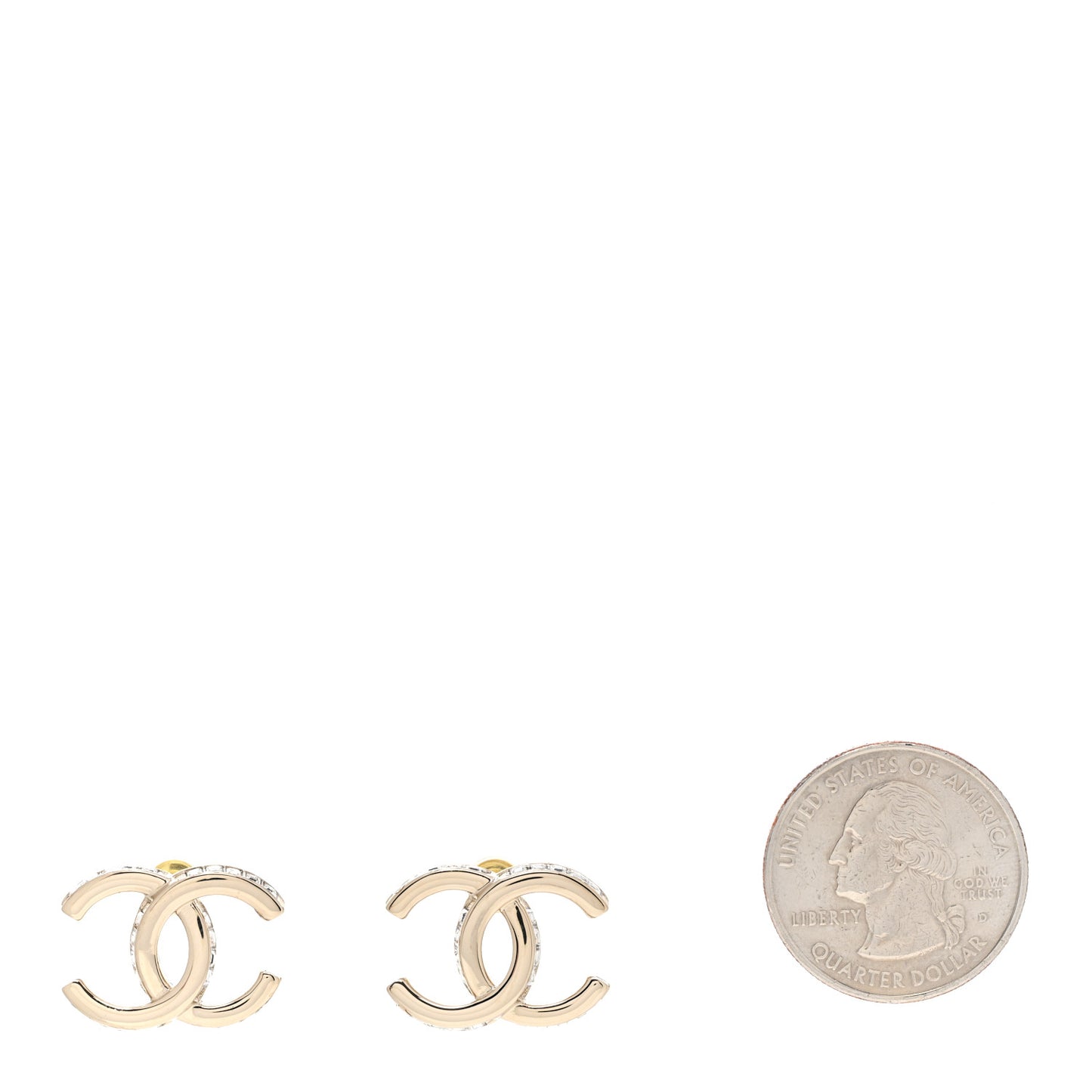 Metal Baguette Crystal CC Earrings Gold