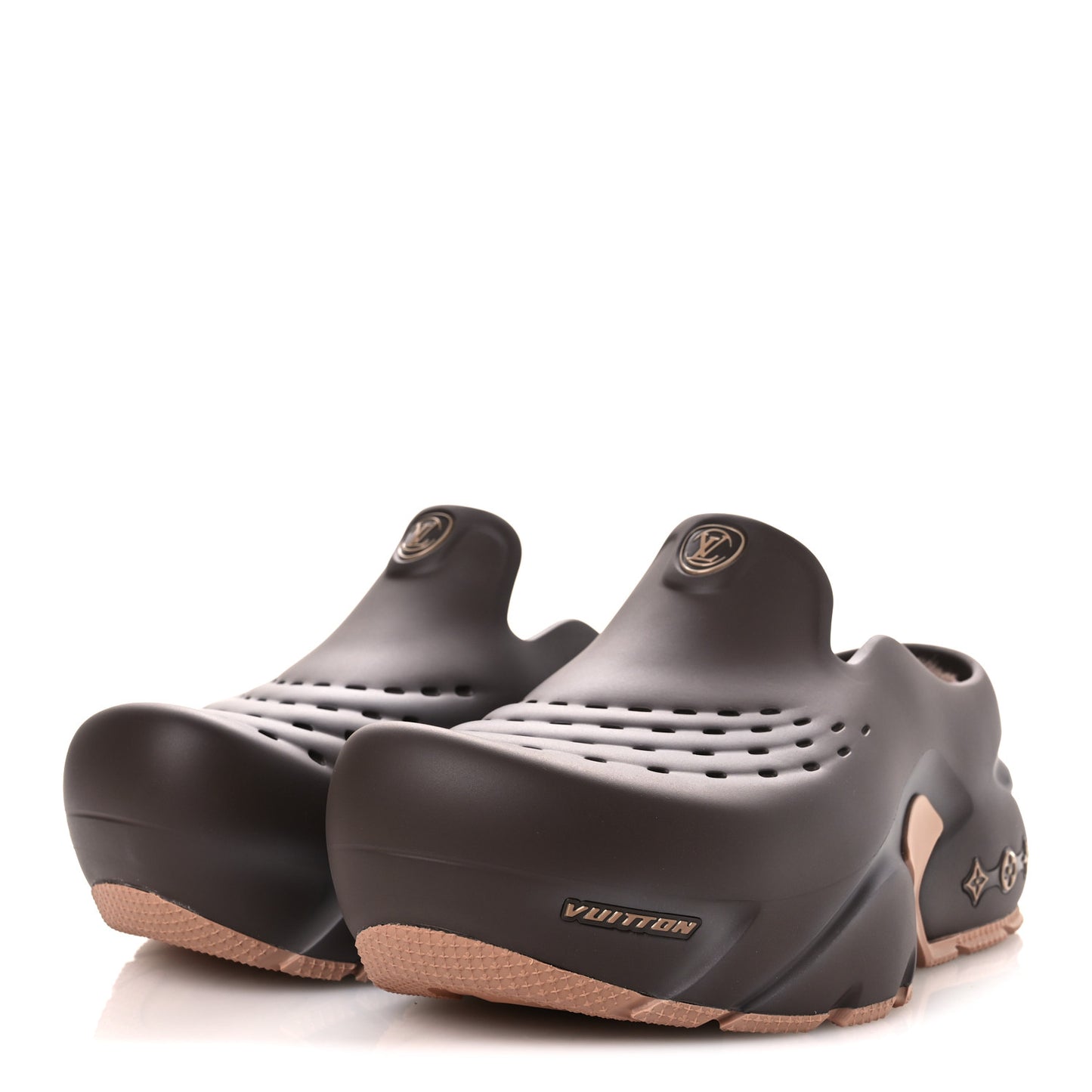 Rubber Mens LV Shark Clogs 8 Mocha