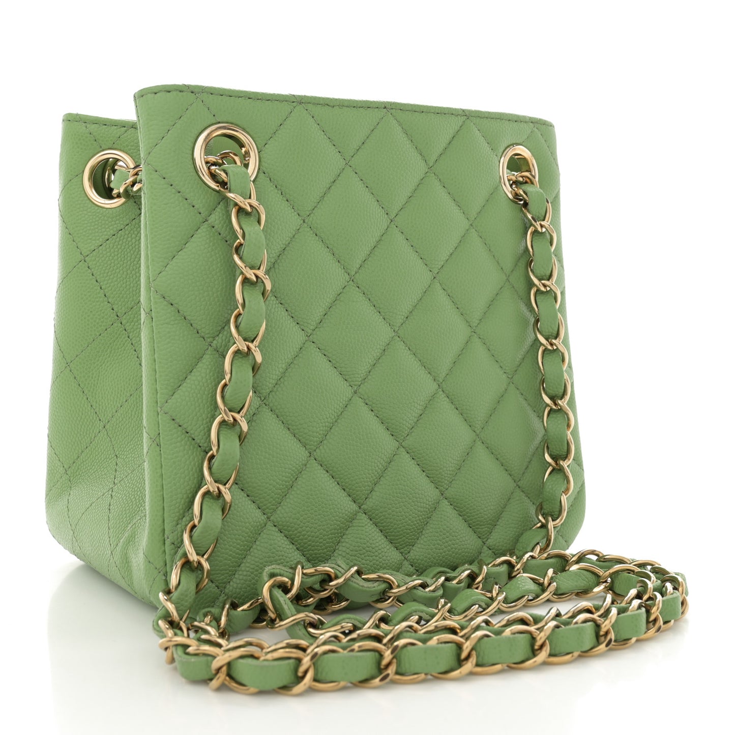 Caviar Quilted Mini Bucket Bag Green