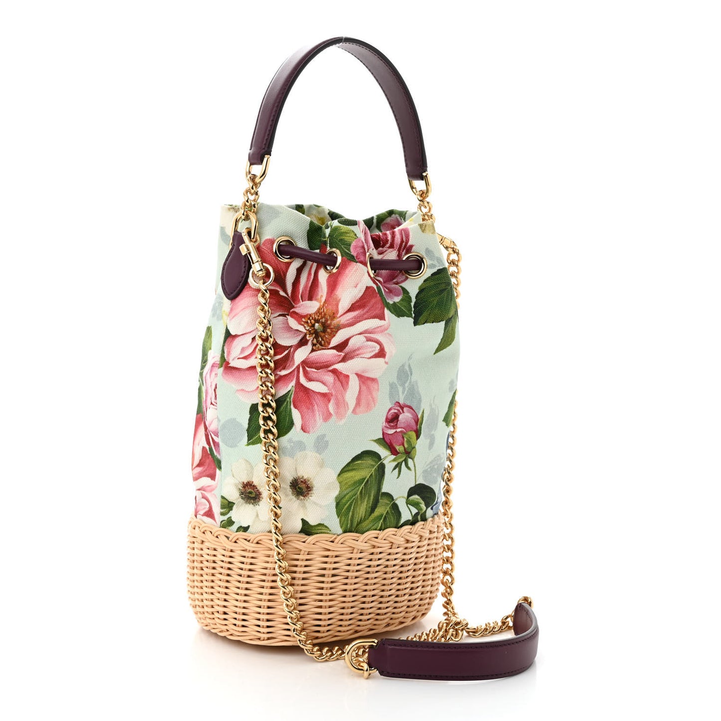 Wicker Canvas Floral Print Millennials Bucket Bag Multicolor