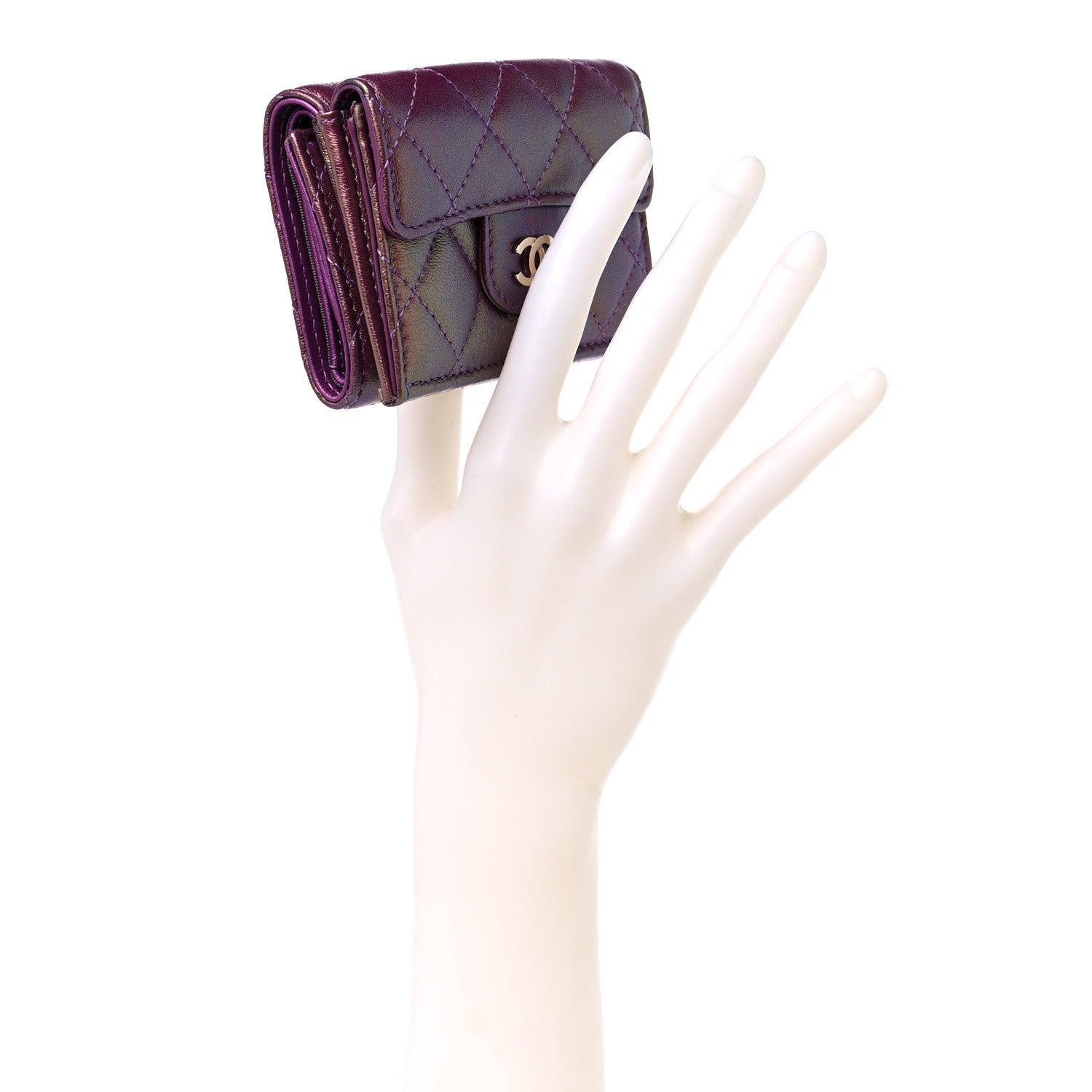 Chanel Iridescent Lambskin Small Quilted Flap Wallet Purple 2 of 13