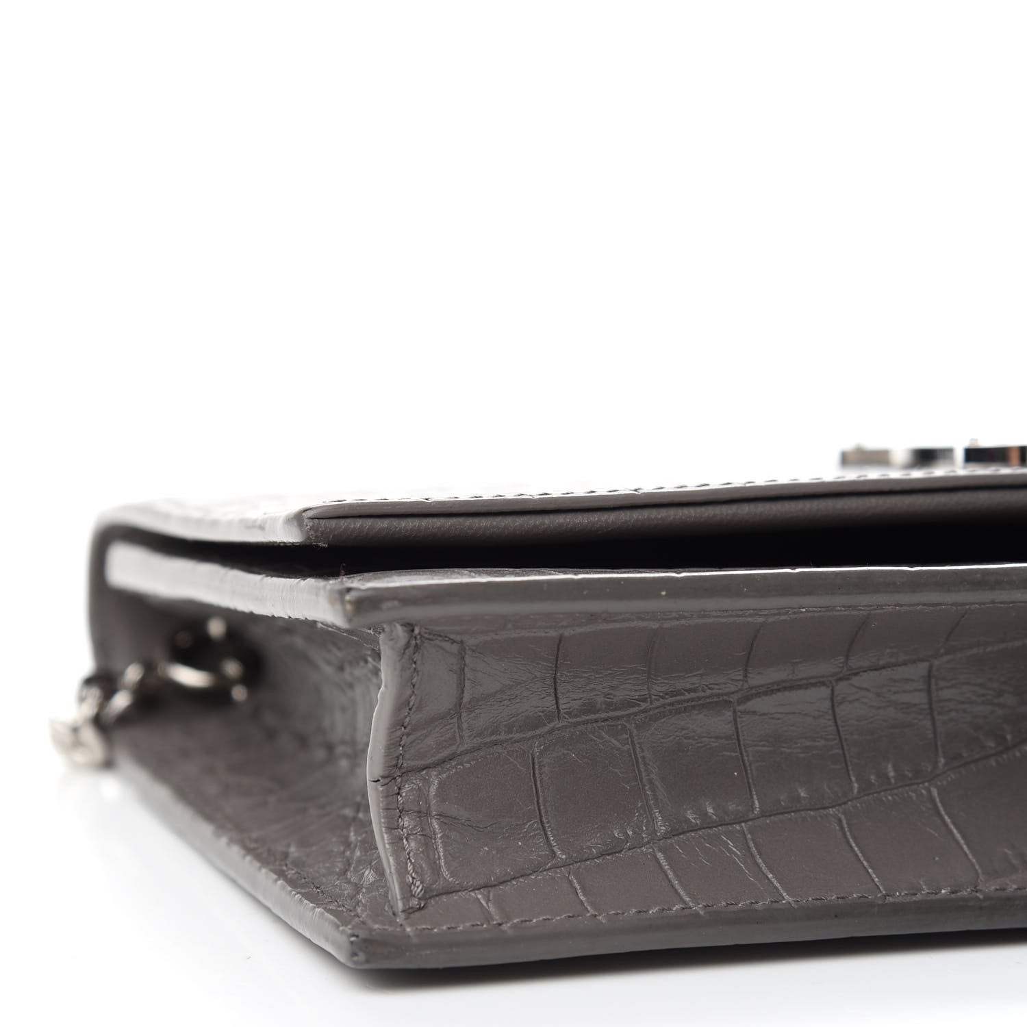 Saint Laurent Calfskin Crocodile Embossed Kate Monogram Tassel Chain Wallet Fog 5 of 9