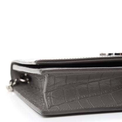 Saint Laurent Calfskin Crocodile Embossed Kate Monogram Tassel Chain Wallet Fog 5 of 9